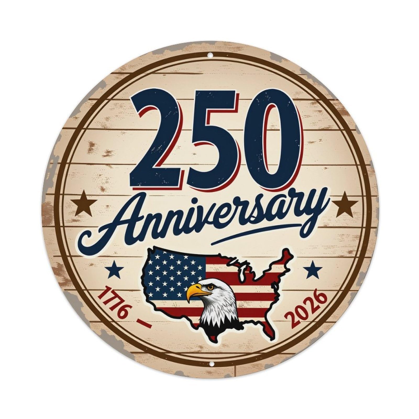 American Eagle Flag Map Stars Vintage Round Tin Sign Retro Metal Wall Decor Metal Poster, Home Bar Garage Cafe Wall Art Decoration 8x8Inches