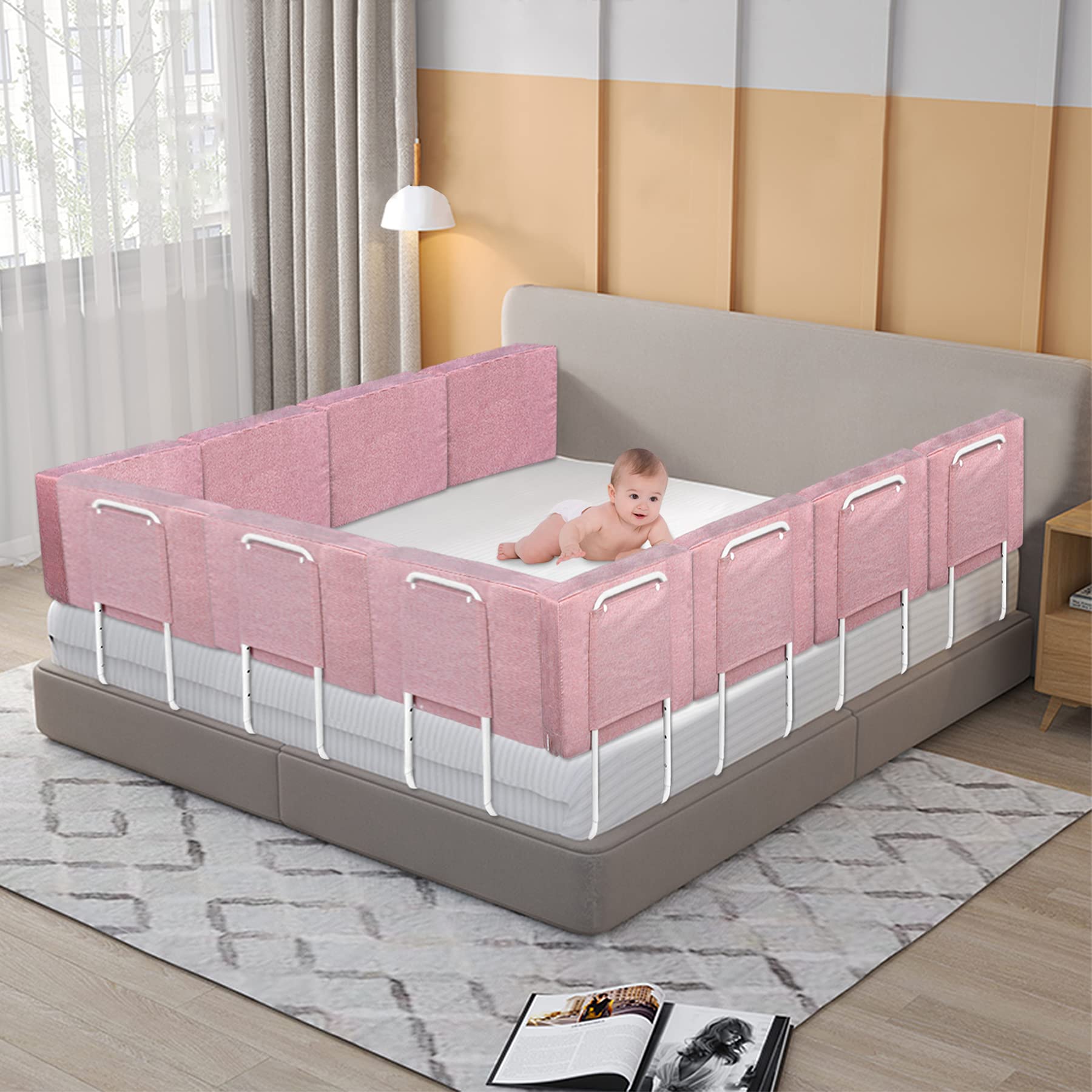 Froadp 150cm Peuters Bedhekje Opvouwbare Bedhek Hoogte Verstelbaar met Dubbel Slot Vaste Riembeschermer en Draagbare Ademende Mesh Vangrail Kinderbox Uitvalbeveiliging Bedhekken voor Babybedden, Beer