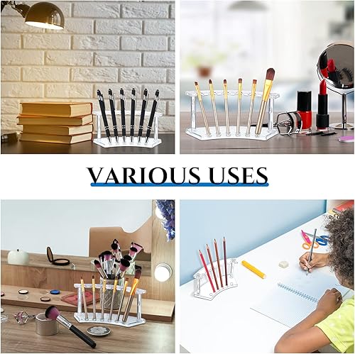 Miniatura 4 de Teling 15 soportes de plástico para lápices, soporte de exhibición de lápices acrílico, 6 ranuras, soporte vertical para lápices de cejas, soporte