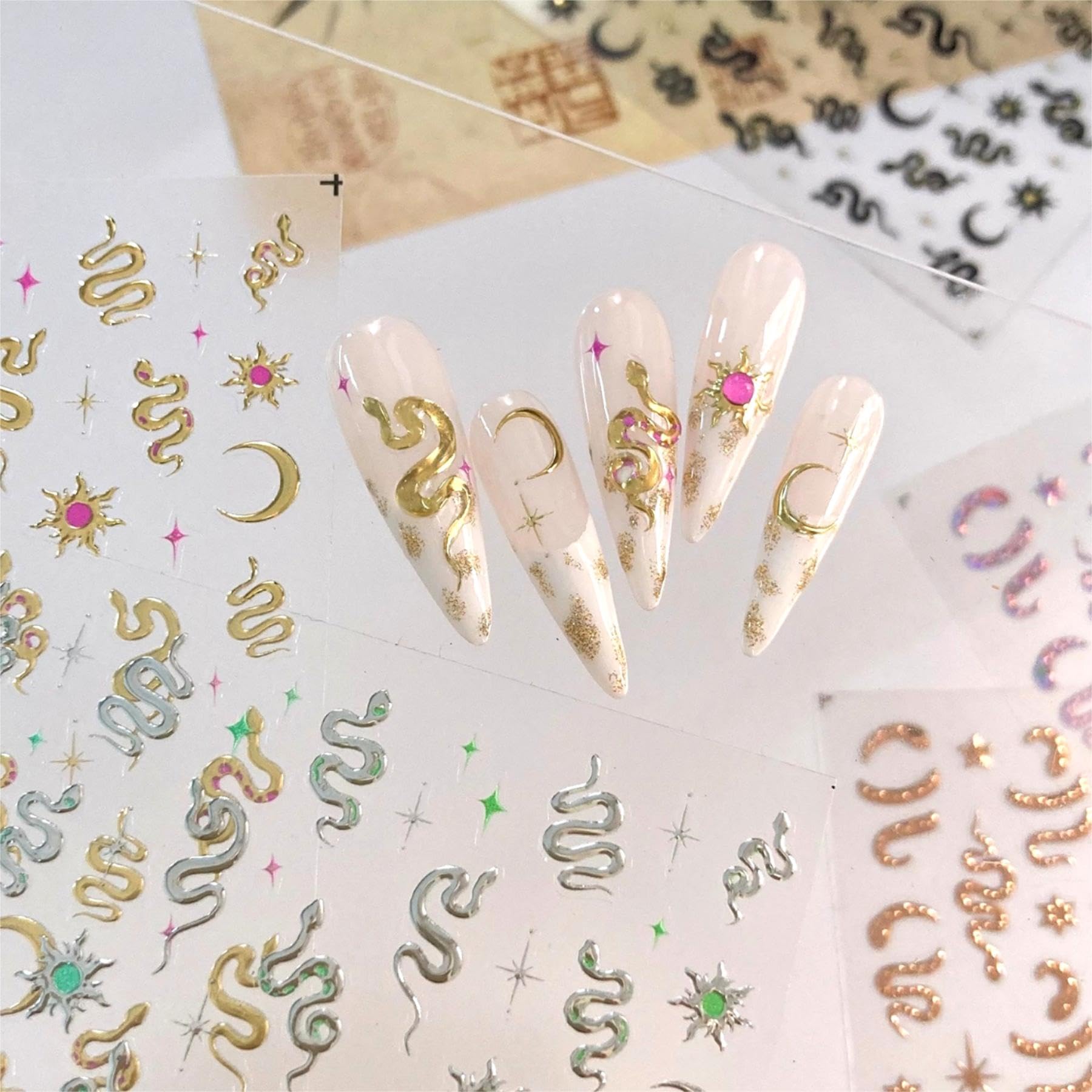 Dedyel Snake Nail Stickers 5D Embossed Animal Self-Adhesive Nail Decals for Women Girls Kids Nail Art Decoration