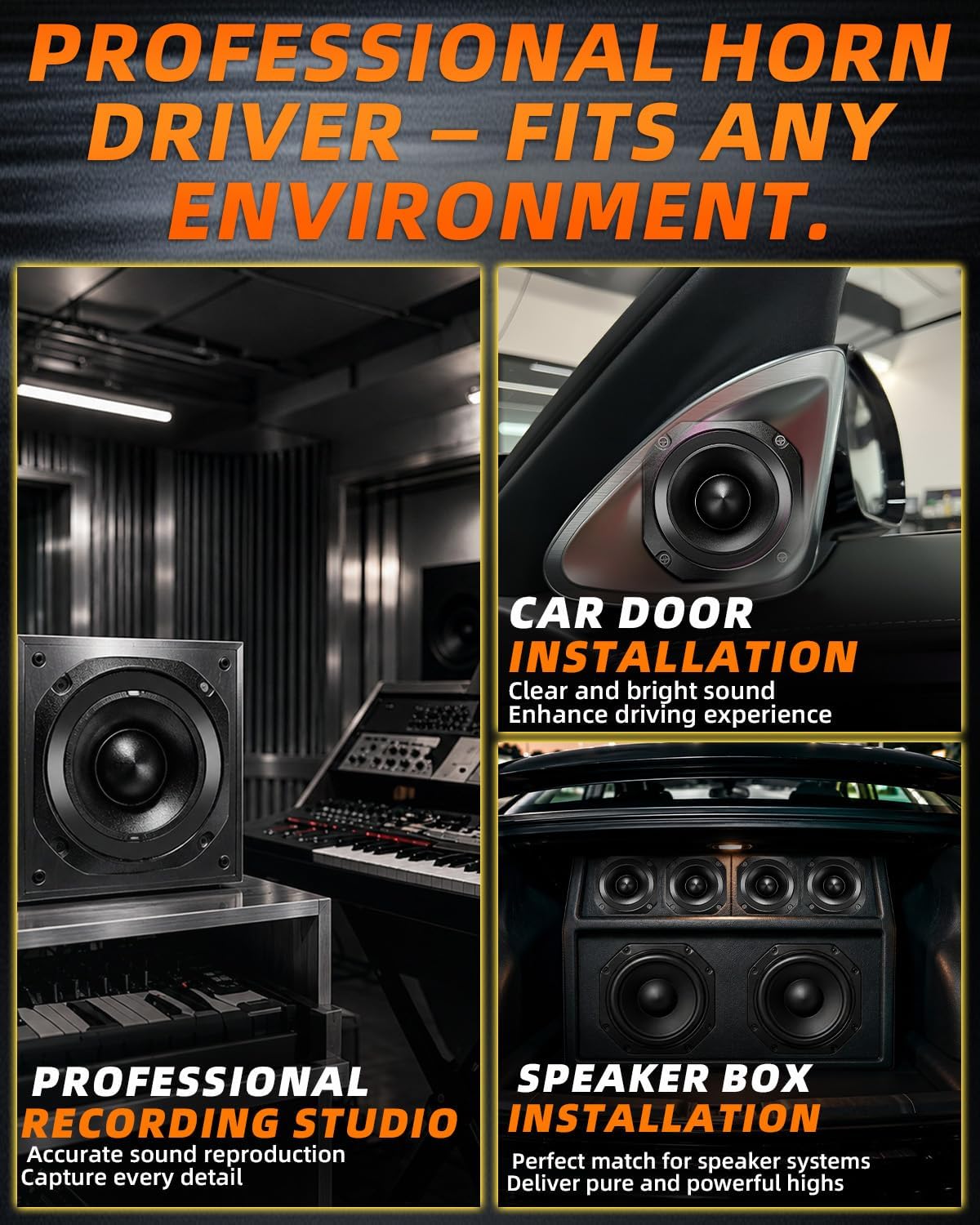 4 Inch Black Super Tweeters for Car Audio, 1200W MAX 4 Ohm Bullet Tweeter Speakers Pair, 107dB Titanium Compression Drivers, 1.5 Inch Voice Coil for Door Panels Speaker Boxes