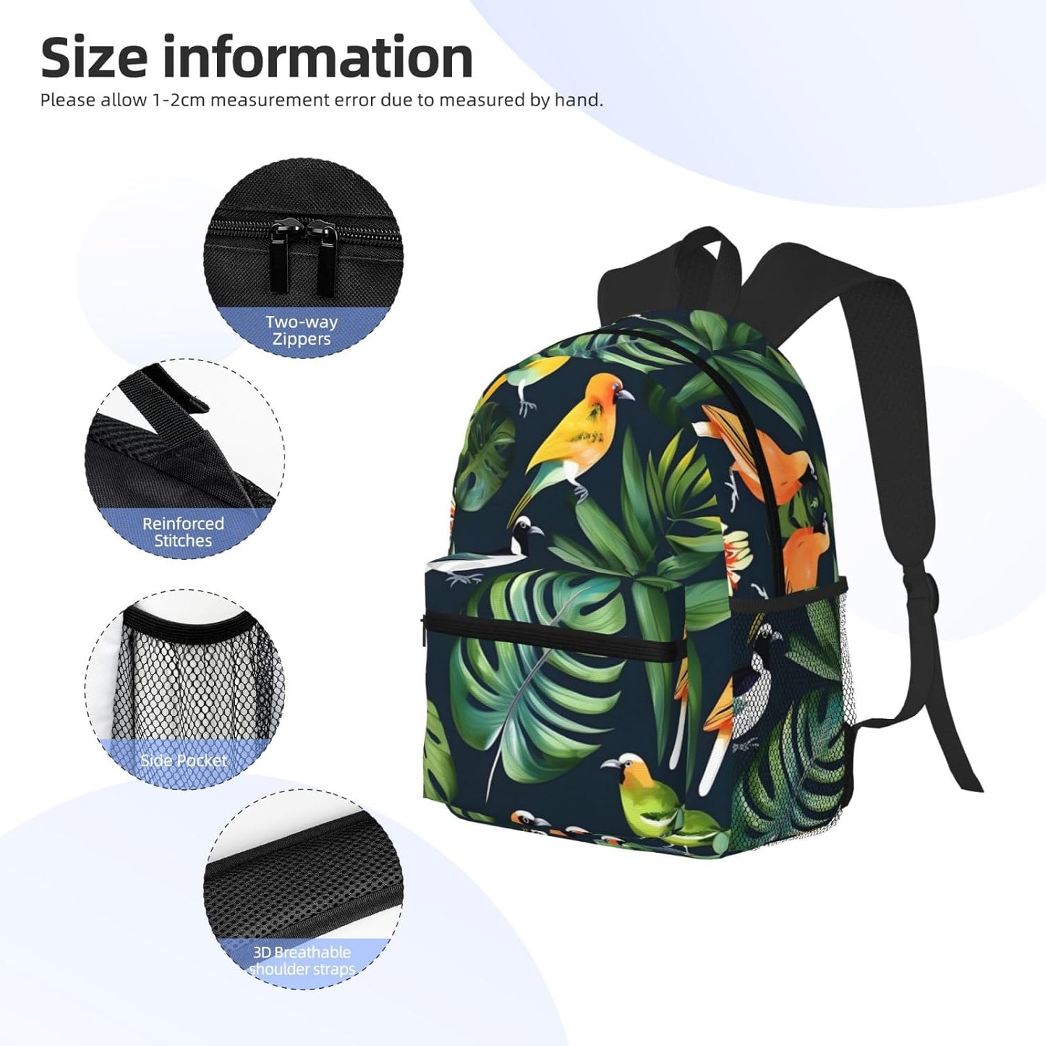 Tropical Birds Plant Leaf Print Lightweight Casual Backpack For Women Travel Daypack Gym Backpack For Men Book Bags, SB-122