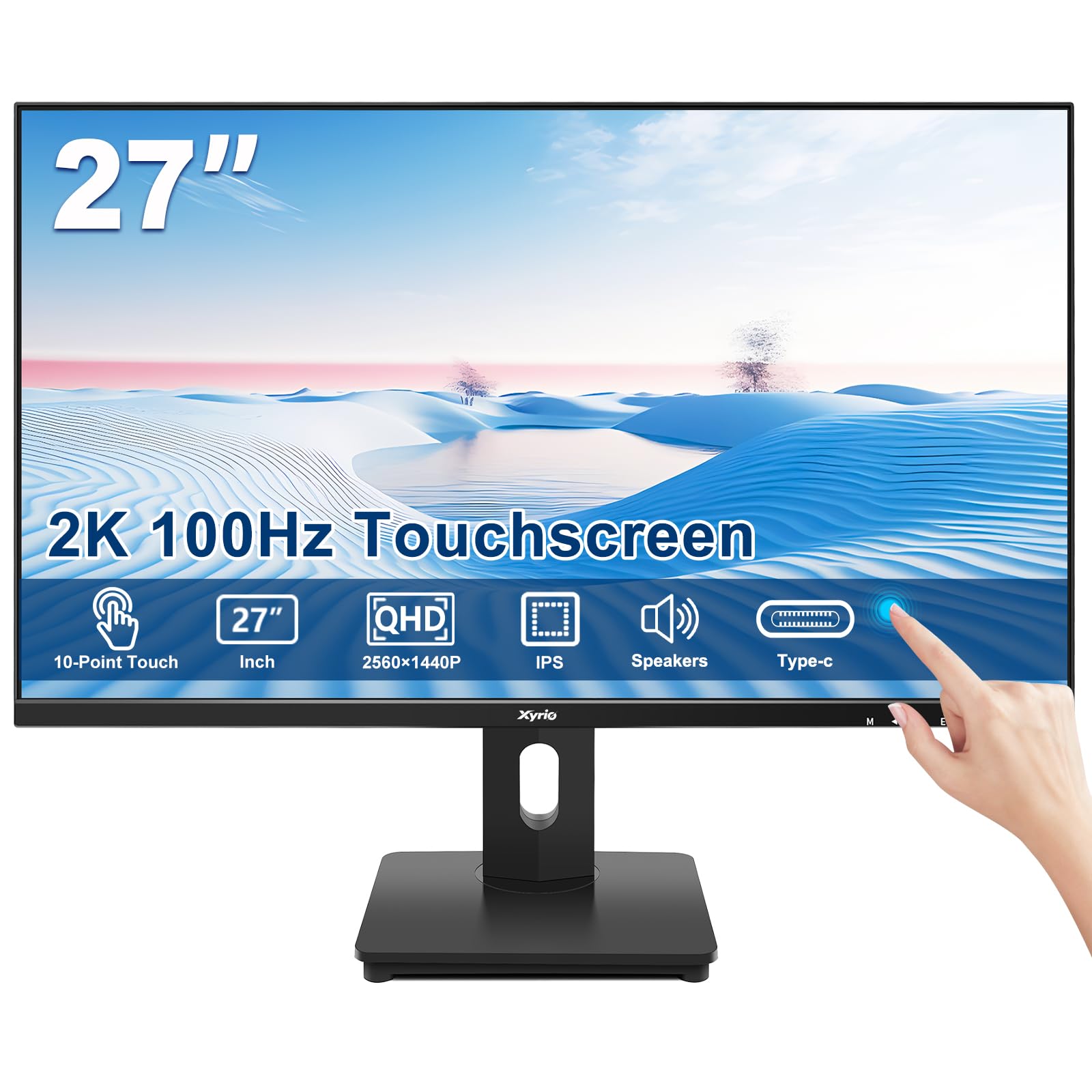 Touch Screen Monitor Touchscreen Monitor 27 QHD 2560x1440 100Hz Touch Screen Monitors w 10-Point Touch Built-in Speakers Type
