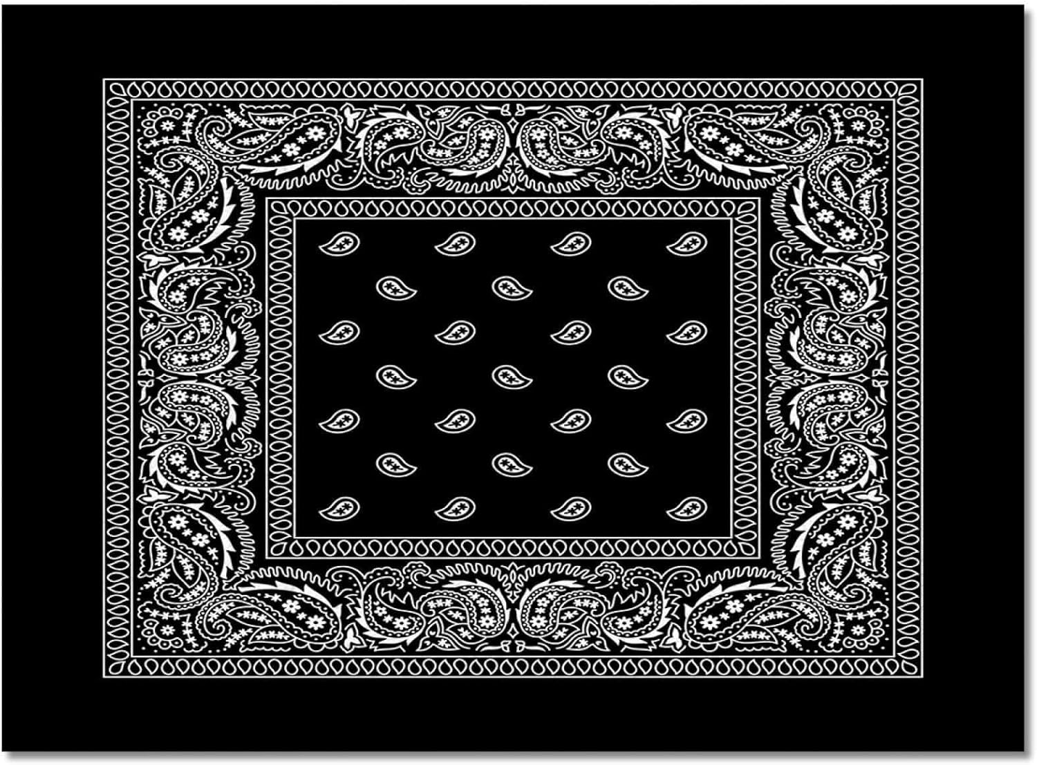 Paisley Black Bandana Area Rug, Bohemian Black Hijab Print Carpet, Indoor Non-Slip Kids Rugs, Machine Washable Breathable Durable Carpet for Front Entrance Floor Decor（2x3ft）