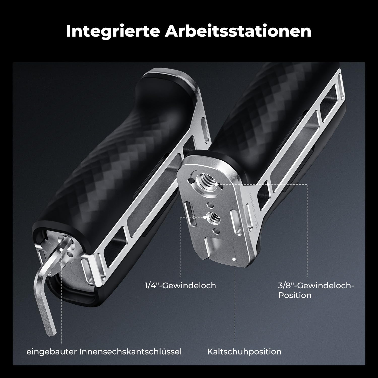 K&F CONCEPT Seitengriff für Kamerakäfige, Side Handle mit 3/8" Locating Schraube für ARRI und mit Schnellverschluss für NATO-Schiene,mit Kaltschuh und Gewindeloch,40mm nach Oben/unten verstellbar