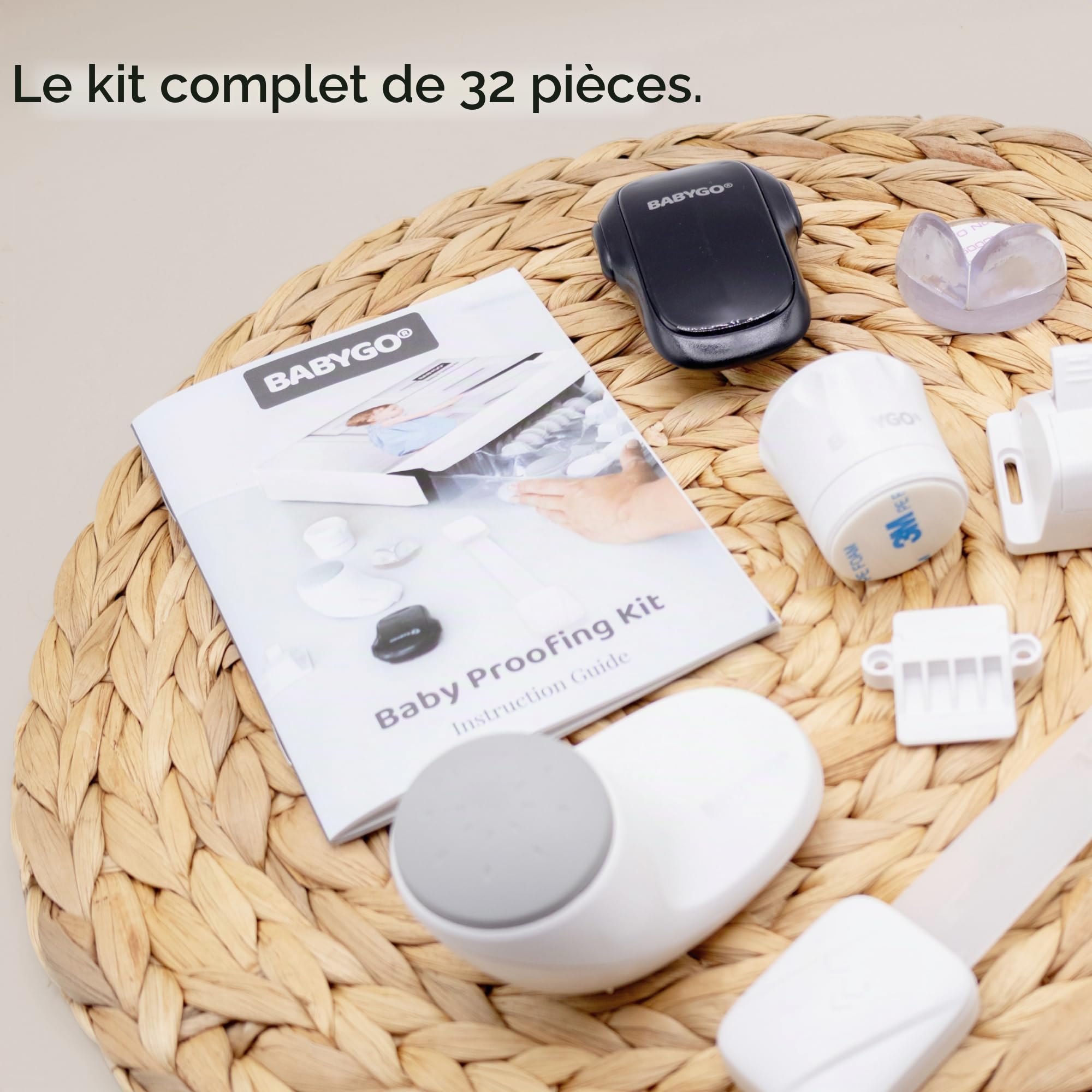 BABYGO® Premium Kits de sécurité bébé enfant | Serrure d’armoire magnétique de sécurité pour bébé | Serrure de porte de four de sécurité | Pince de protection | Protection d’angle | Blanc