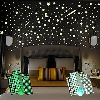 637PCS Glow in The Dark Stars for Ceiling, Glowing in The Dark Stars and Moon Wall Decals, Adhesive Glowing Stars Wall Stickers for Kids Nursery Kindergarten Bedroom Living Room (Green)