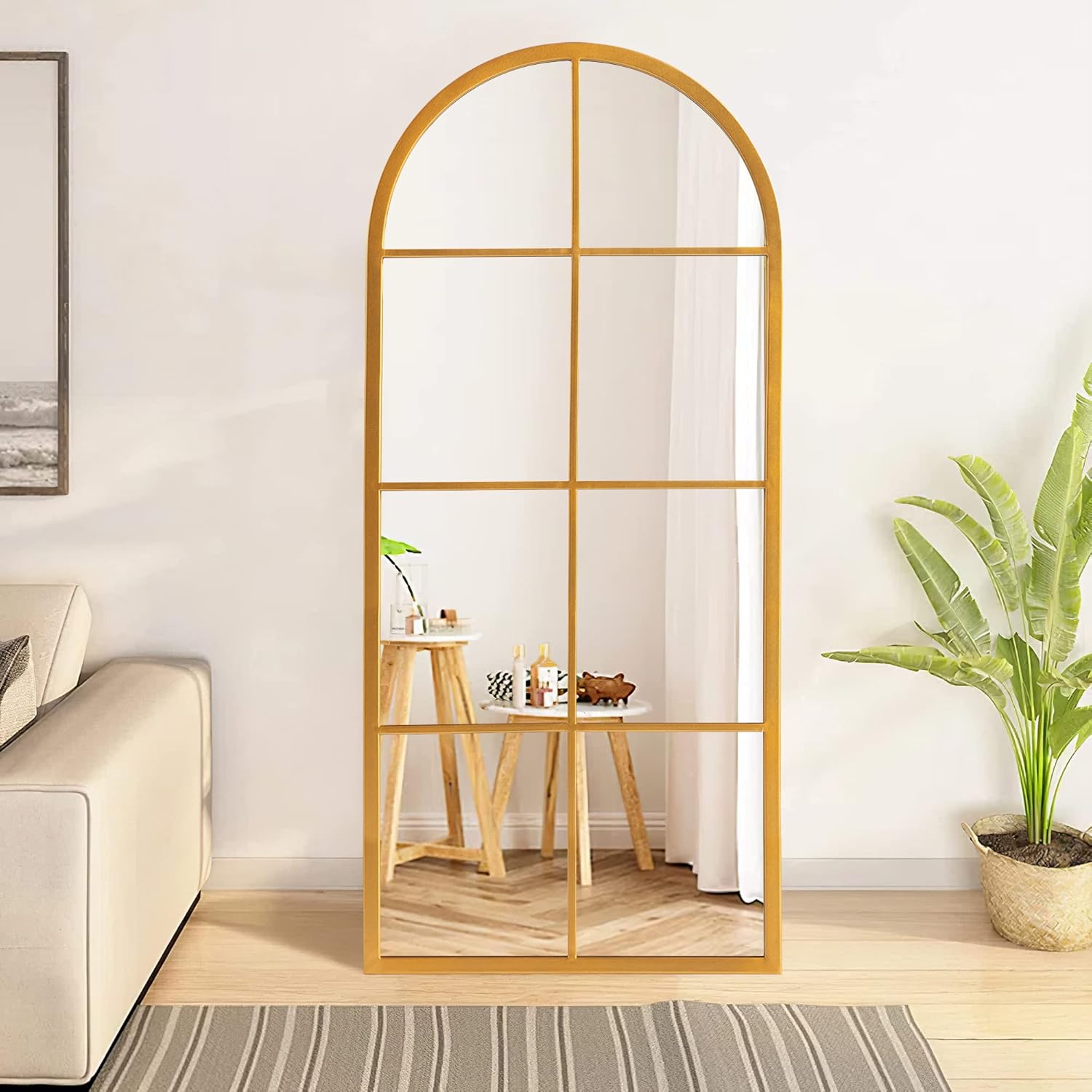 NicBex Arch Wall Mirror, Window Mirror, Designer Style Metal Frame Vanity Mirror for Living Room, Bedroom and Bathroom, 47x16, Gold