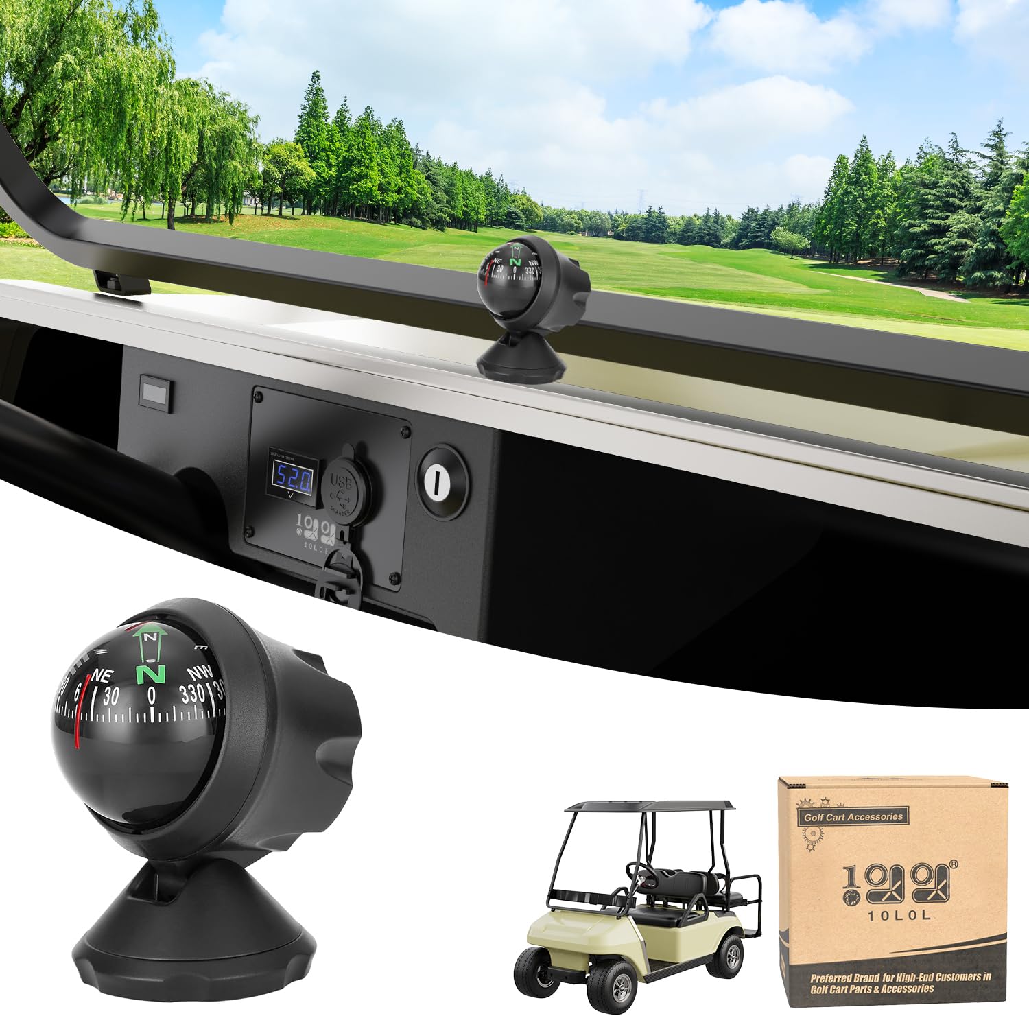 10L0L Adjustable Golf Cart Compass Dash Mount Compass Navigation Hiking Direction Pointing Guide Ball for Marine Boat Truck Auto Car Outdoor-image-23