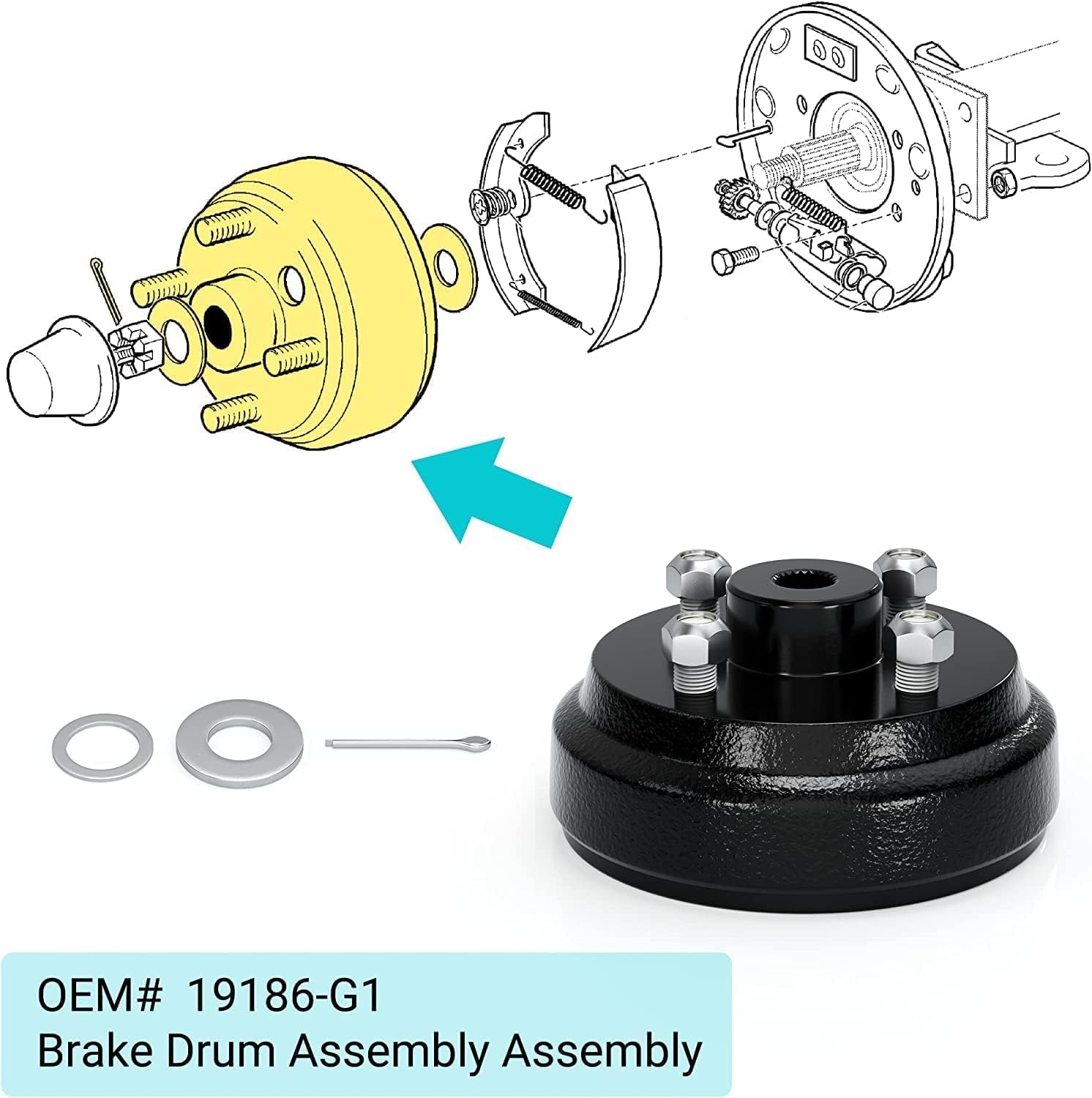 10L0L Golf Cart Brake Drum/Hub Assembly (Electric) for EZGO TXT Replaces OEM# 19186G1P
