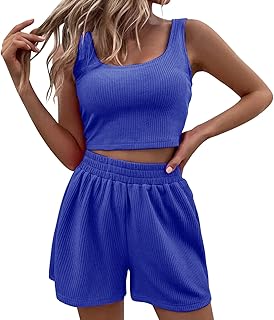 Dos conjuntos de pantalones cortos de verano para mujer, 2 camisetas cortas sin mangas a juego y pantalones cortos de cintura alta, traje de baño con pantalones cortos