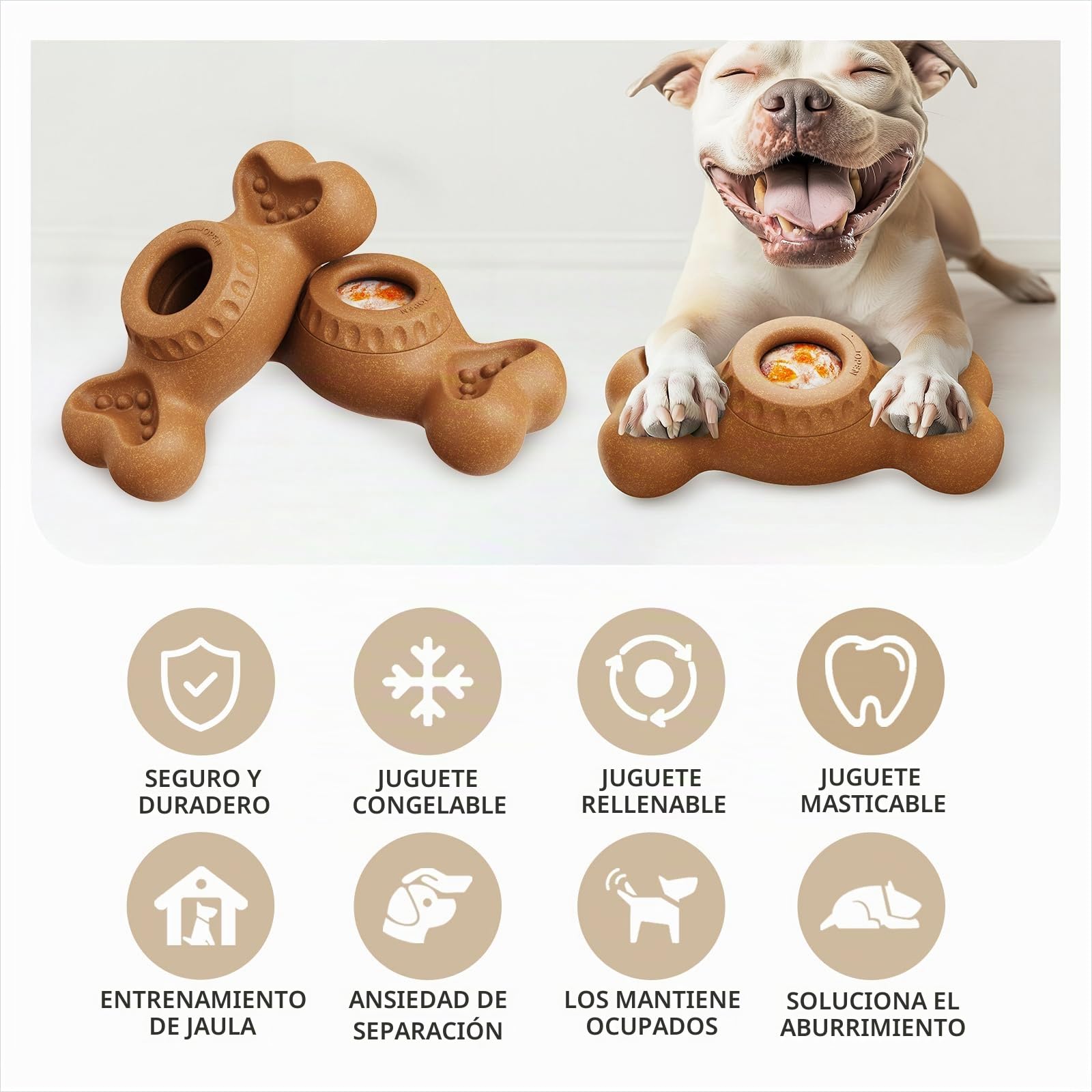Niumowa Hueso para Lamer Indestructible para Perros Agresivos - Juguete Interactivo con Compartimento Extraíble para Snacks Congelados, Anti-Ansiedad y para Higiene Dental
