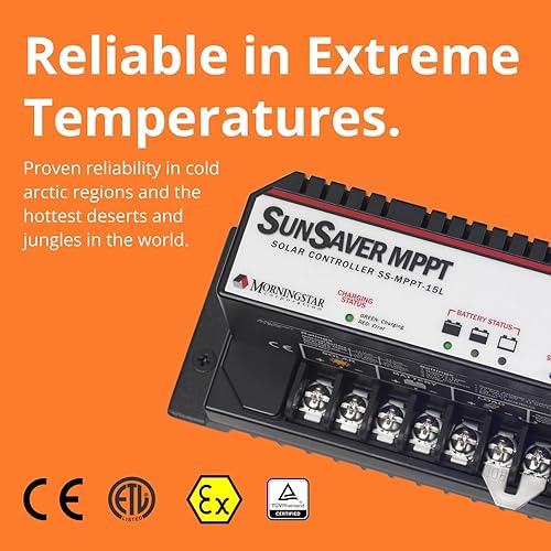 Miniatura 5 de Morningstar SunSaver 6A PWM Controlador de carga solar (SS-6L-12V) - Regulador de panel solar para baterías de 12V, carga de batería de cuatro