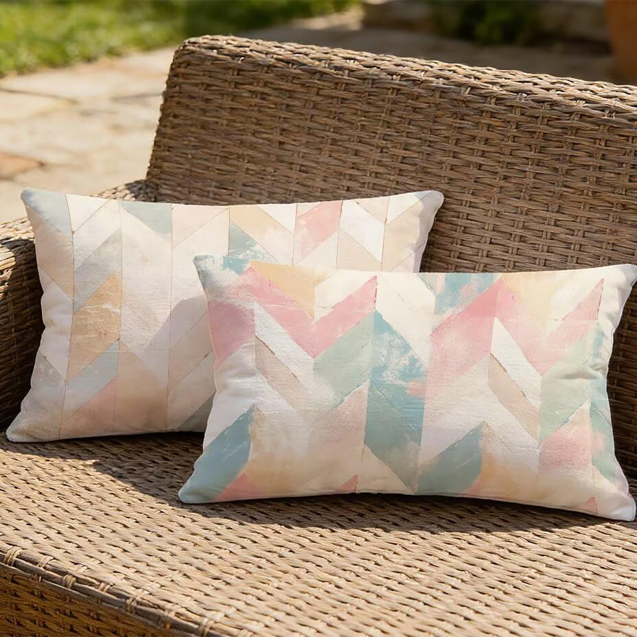 Housse de coussin extérieur 40x70 cm lot de 2 imperméable aspect lin rectangulaire - 2