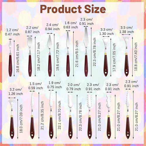 Miniatura 2 de Juego de 14 cuchillos de paleta, cuchillo de pintura de acero inoxidable, espátula de pintura con mango de madera, accesorios de pintura al óleo