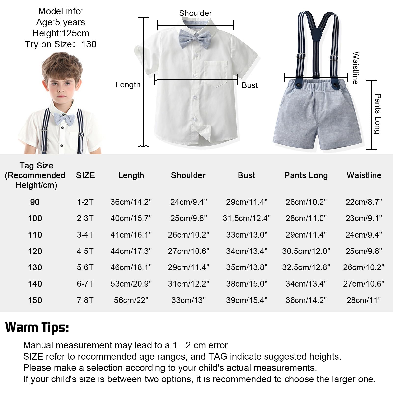 jeune enfant garçon Summer gentleman set chemise à manches courtes avec Bow Sling shorts set 1-8 ans