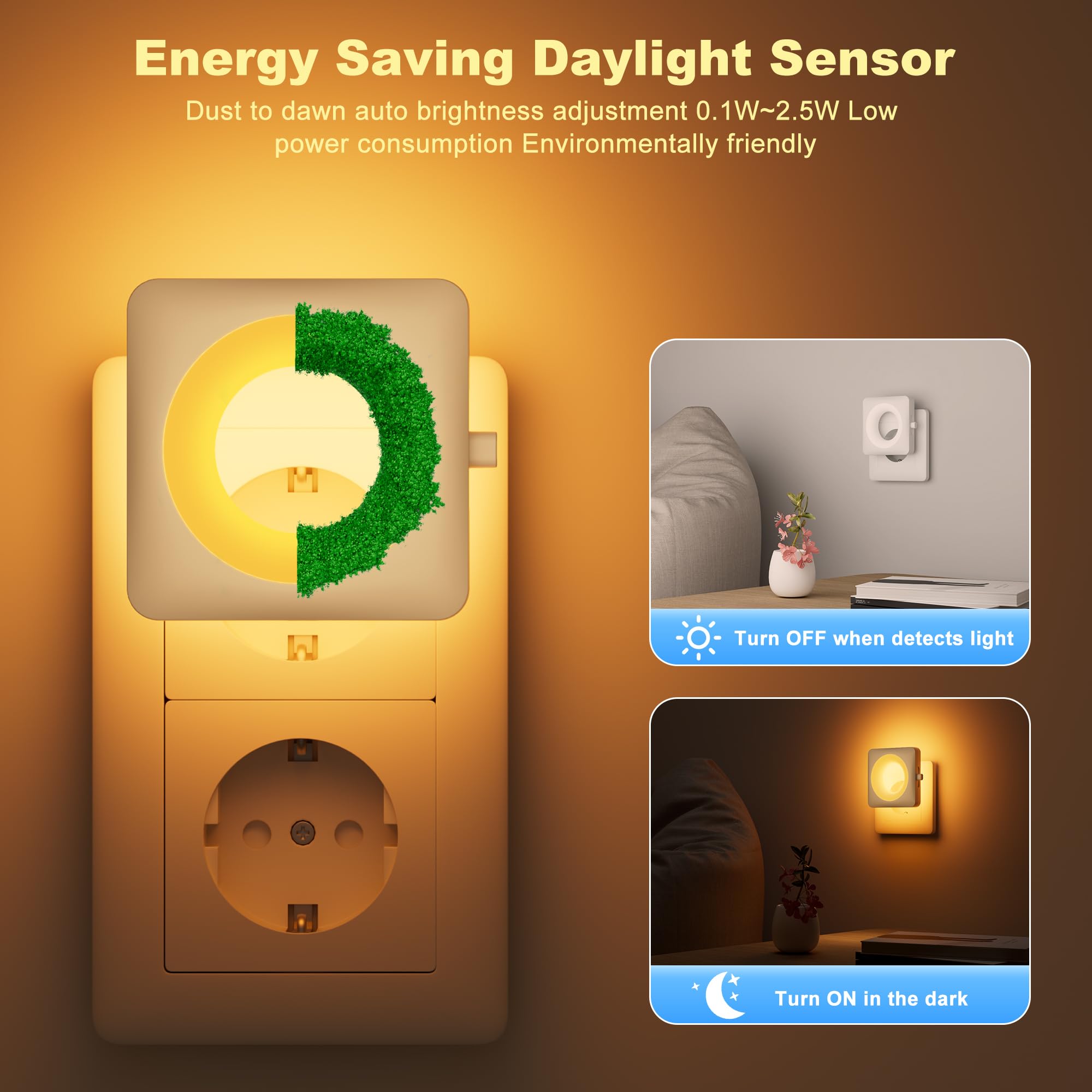 Swoieltr Luce Notturna Bambini da Presa, [2 Pezzi] 1800K Ambra Luci con Sensore Crepuscolare e Automatico Luminosità Regolabile per Camera da Letto, Corridoio, Scale, Bagno