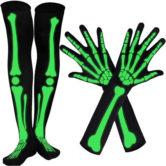 Halloween Skull Gloves Skeleton Stockings For Party Cosplay Costume Decoration Gloves Stockings glows in the dark