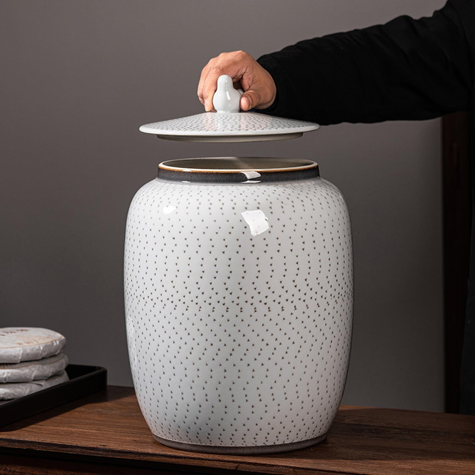 Ceramic Rice Storage Jar With Lid, Airtight Food Container For Home