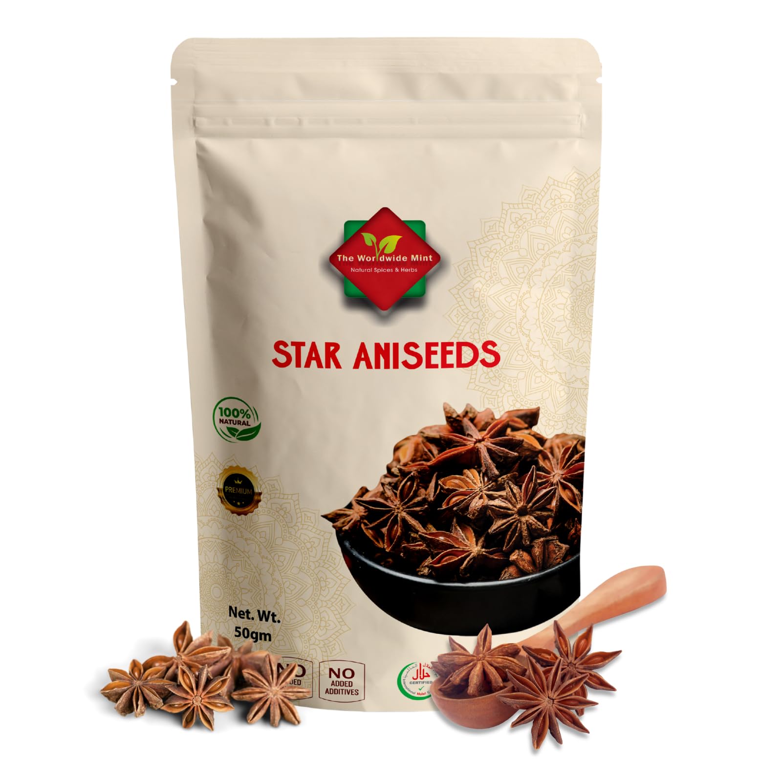 Star Anise (50G / 1.76 oz) | Aniseeds | Badiyan | Whole Seeds | Premium Quality | Natural | Vegan | Non GMO | No Additives | No Preservatives