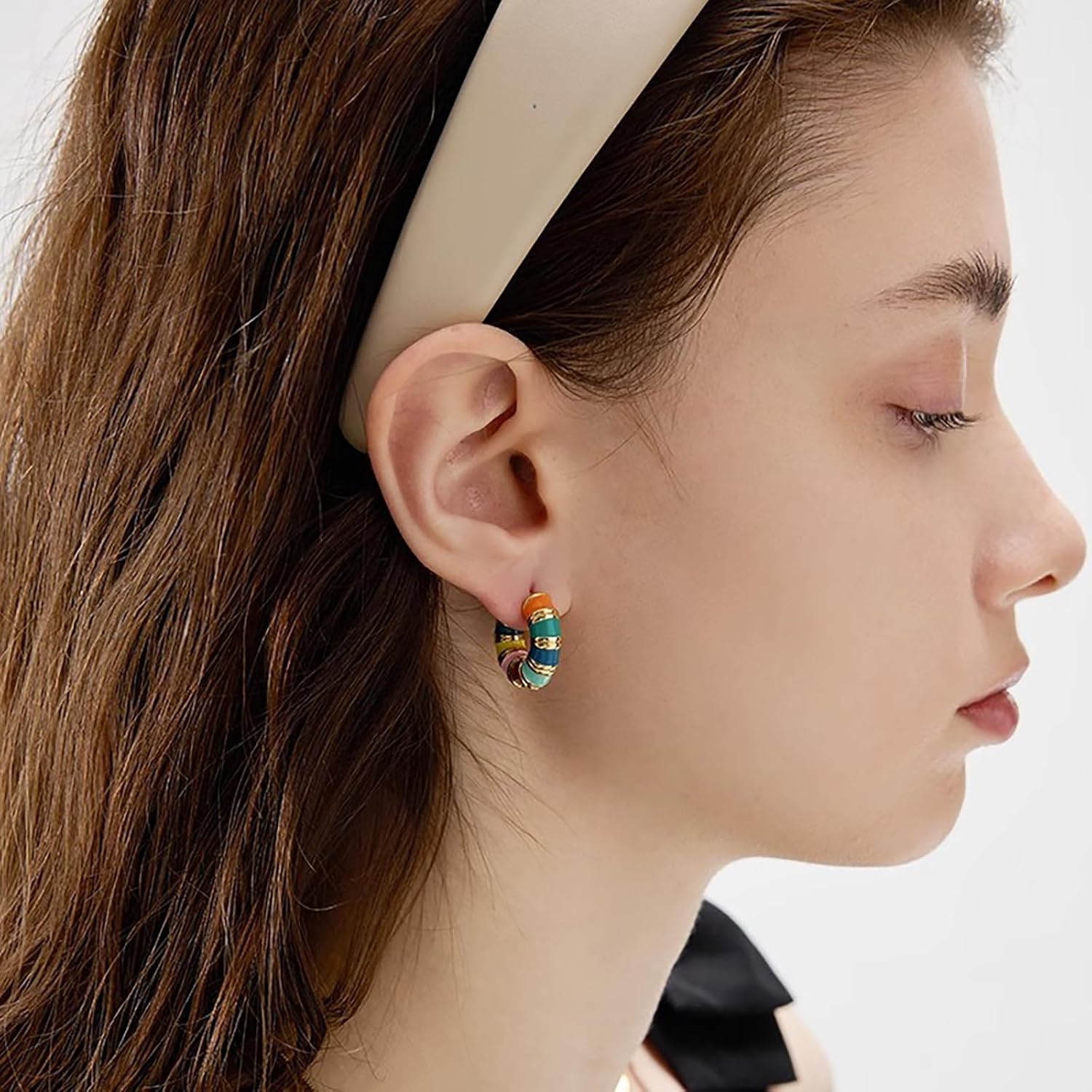 Colorful Enamel Hoop Earrings Gold Plated Round Chunky Earrings for Women, Multicolor Statement Hoops Jewelry Gift - Image 5