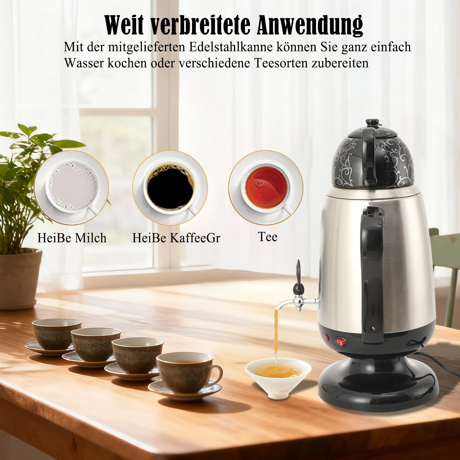 Samowar-Teebereiter mit Teekanne 3,5 Liter Elektrisch Teekocher Wasserkocher Teemaschine 220V