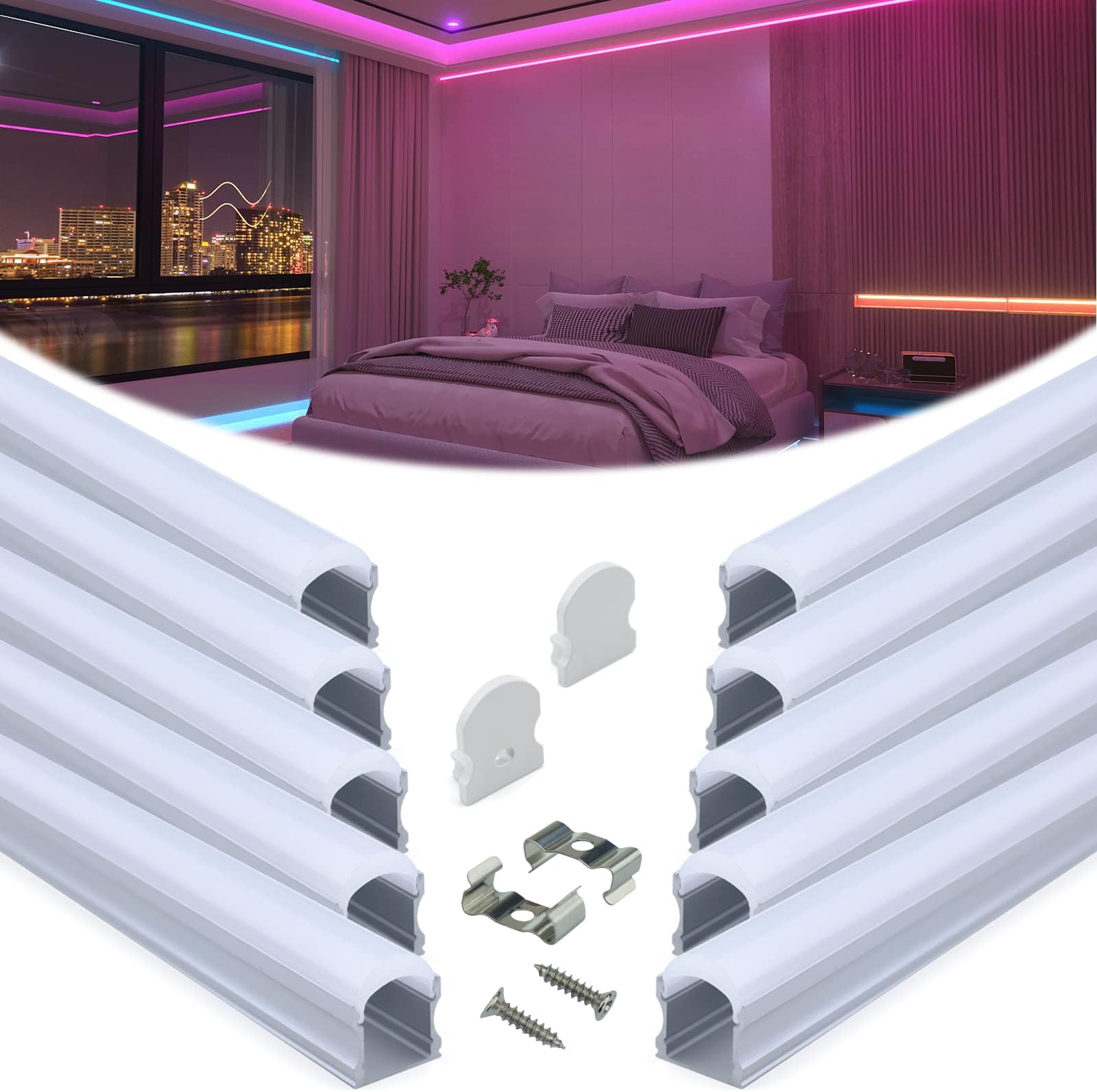 Muzata 10Pack 3.3FT/1M U Shape LED Diffuser System with Milky White Cover Silver Aluminum Channel for LED Strip Lights