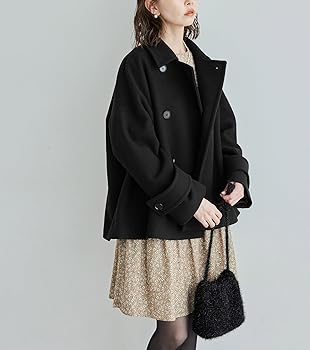 Amazon | [ロペピクニック] ウールショートコート ブラック（01） 38