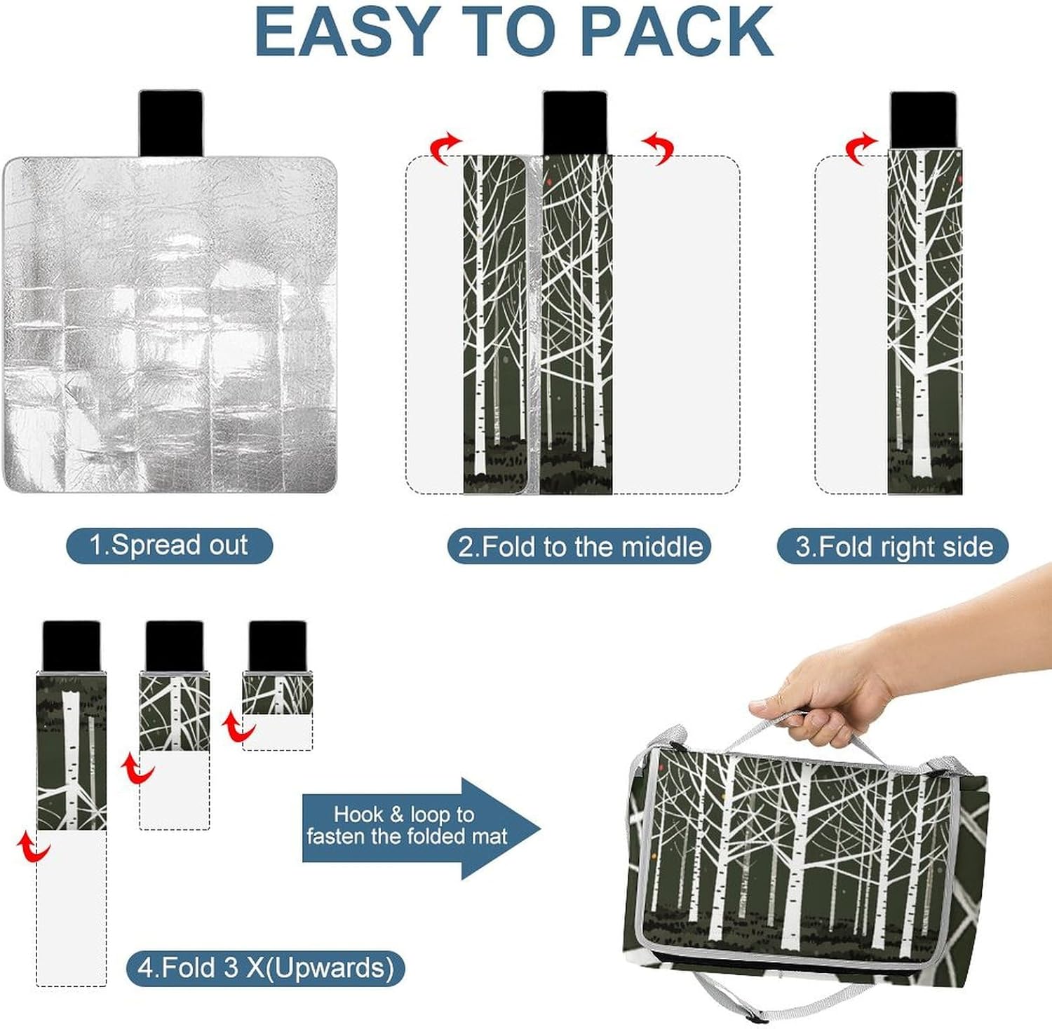 Outdoor Picnic Blanket Extra Large Beach Blanket Waterproof Picnic Mat White Trees Camping Blanket Portable with Carry Strap Park Blanket for Grass Camping Park