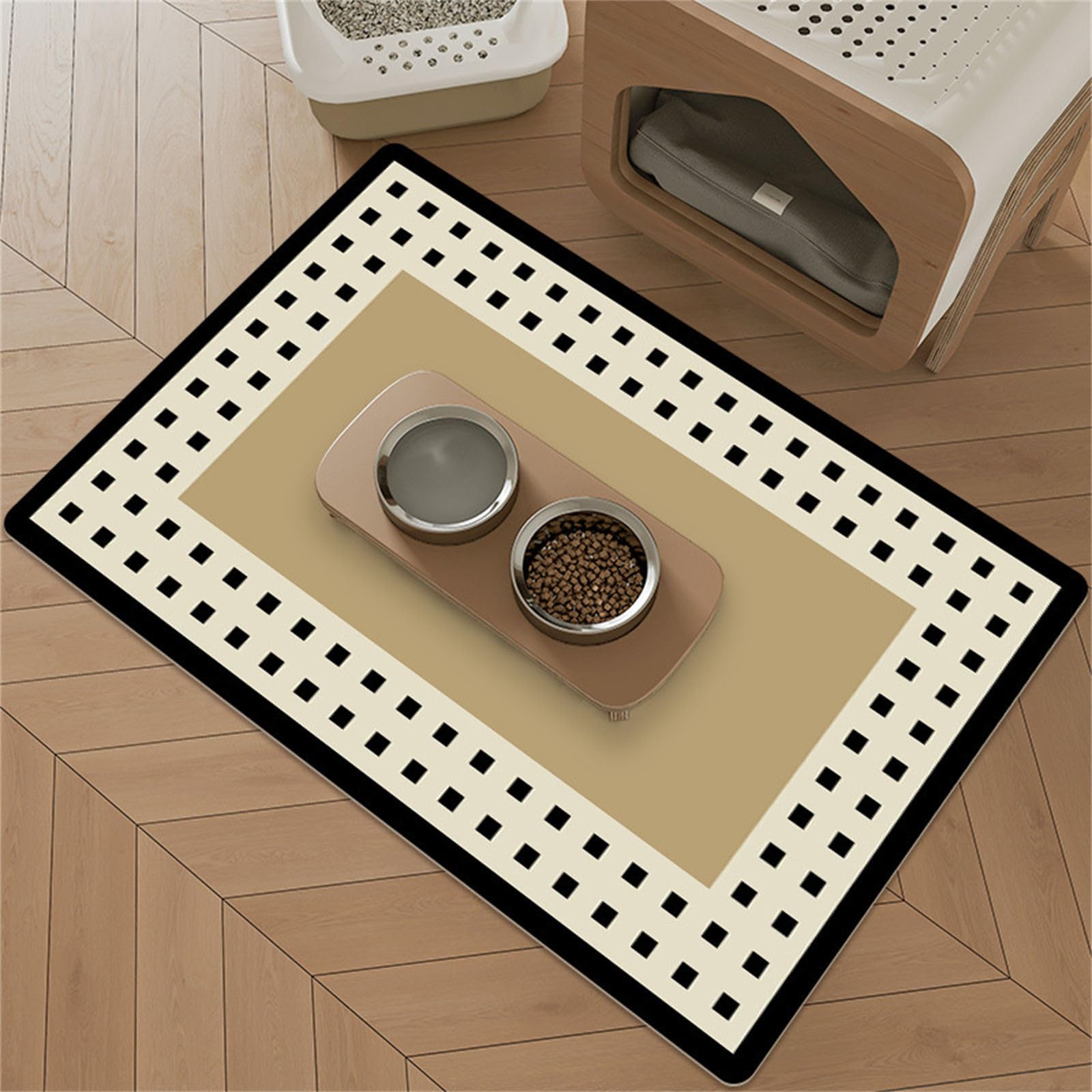 Hearda Pet Mats for Food Bowls Water Absorbent, European Style Pet Food Mat Non Slip Quick Dry Cat Feeding Mat Diatomite Pet Feeding Mat Dog Bowl Mats Water Dispenser Mat (40x60cm,Khaki Color)
