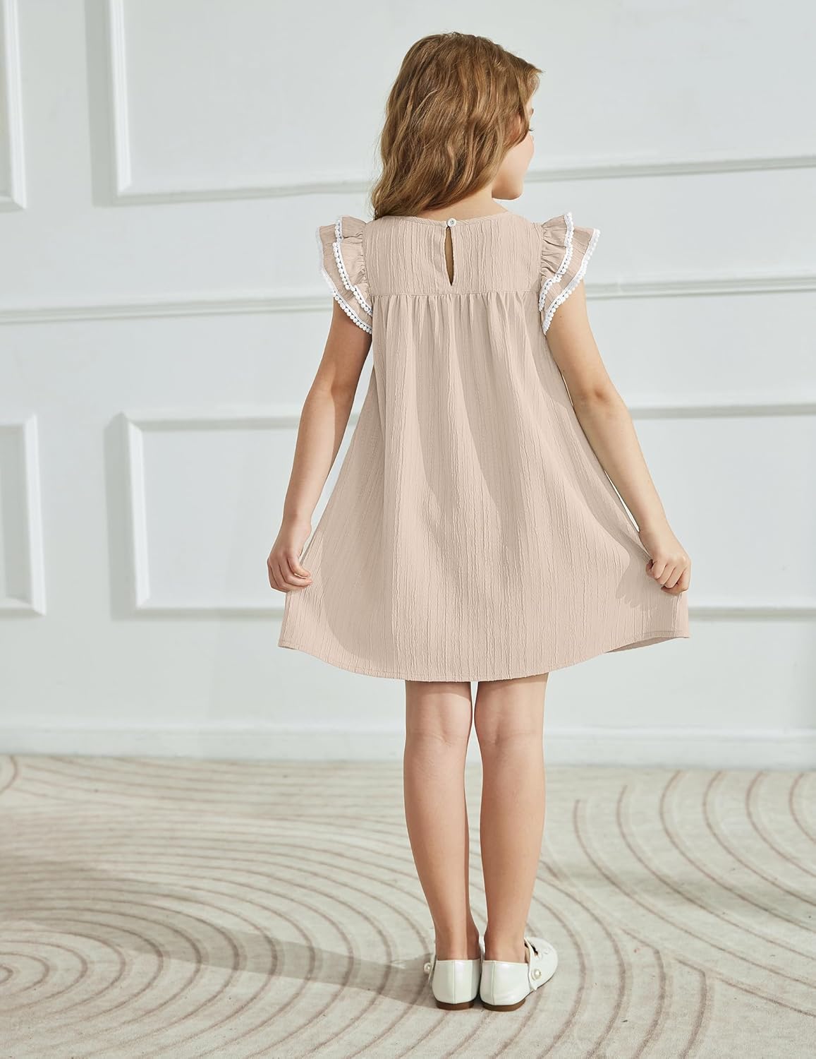 Arshiner Girls Summer Dress Toddler Ruffle Sleeve Dresses Kids Swing Casual Beach Boho Sundress with Pockets for 1-7t - Image 4