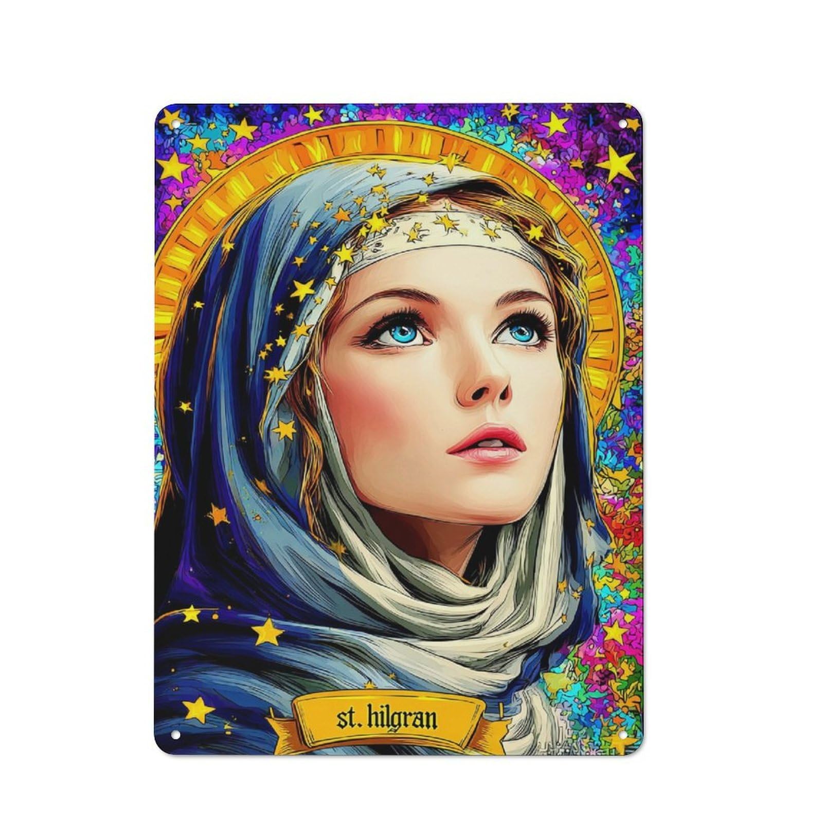 Junmoney Saint Hilgran Celestial Reverence Tin Wall Plaque 40X30cm With For Home Office Or Studio, For Home Office Decor Fans