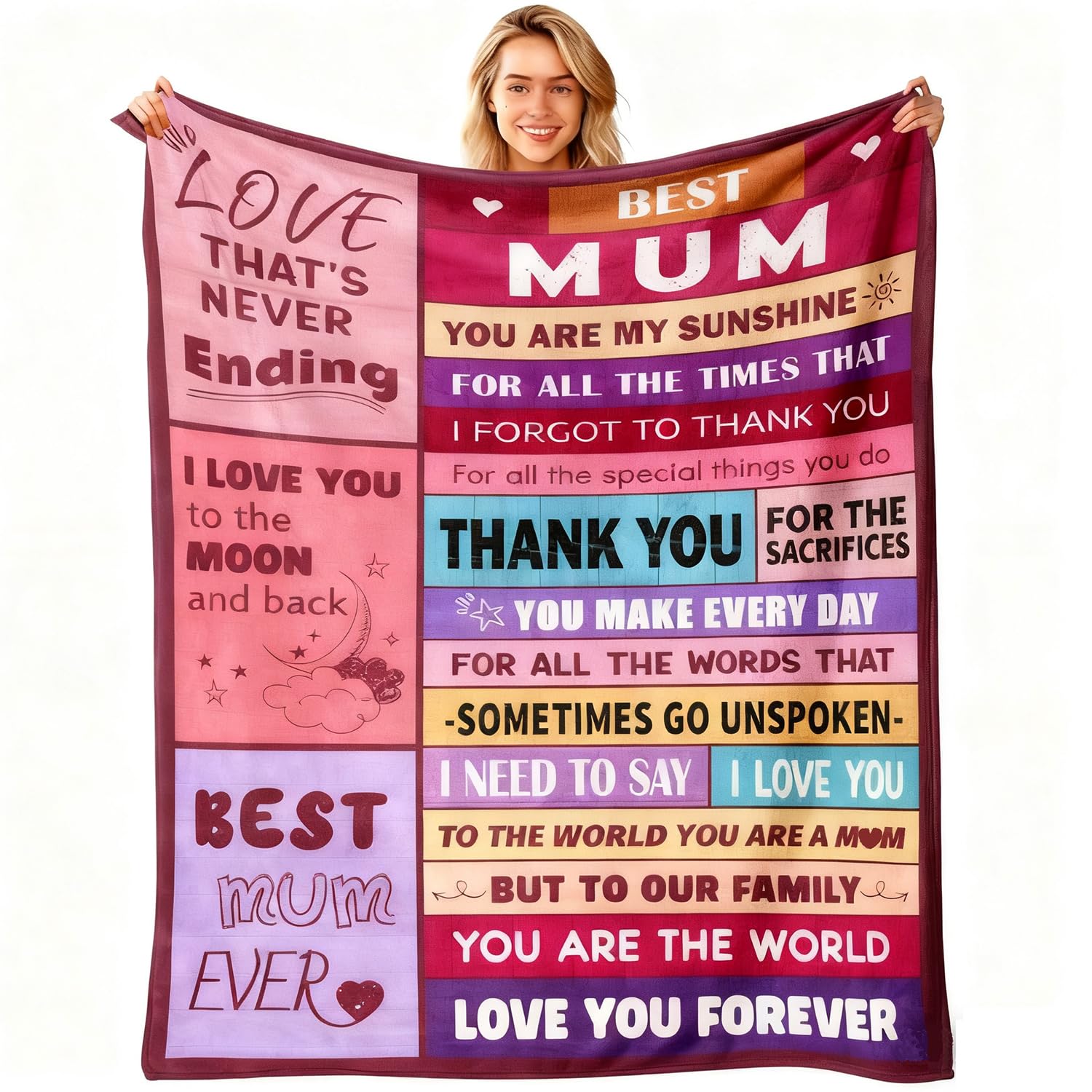 MIFKLMV Soft Flannel Blanket Throw for Mummy, Blanket Gifts for Mum - Presents for Mummy on Birthday Christmas Mother's Day Valentines Thanksgiving Anniversary from Daughter Son ﻿