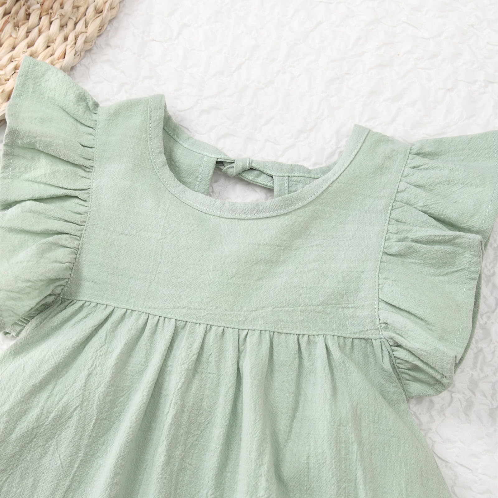 Kleinkind Baby Mädchen Rüschen Ärmelloses Kinder Kleid Sommerkleid Einfarbig Partykleider Freizeitkleid - 5