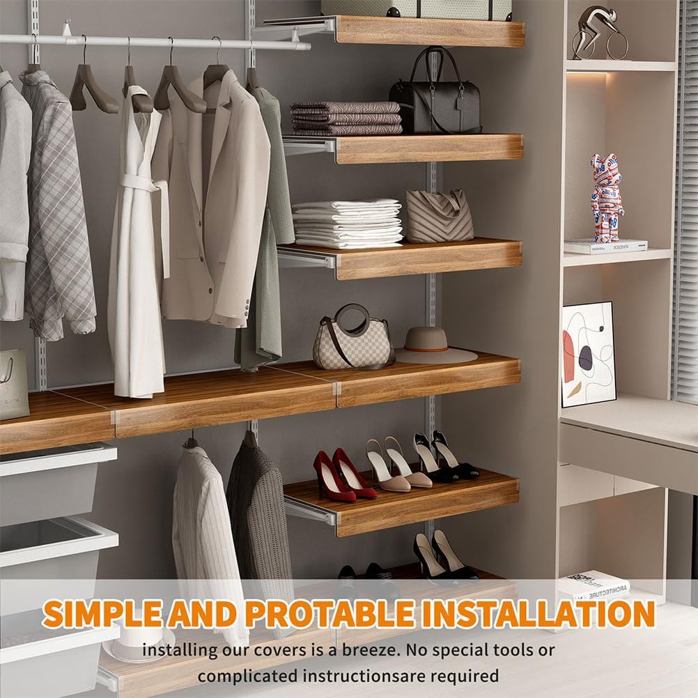 5 Pcs Wire Rack Covers, PVC Faux Wood Pantry Shelf Toppers with Acrylic Right Angle Holders, Decorative Closet & Kitchen Rack Liners (30x16 in),Walnut