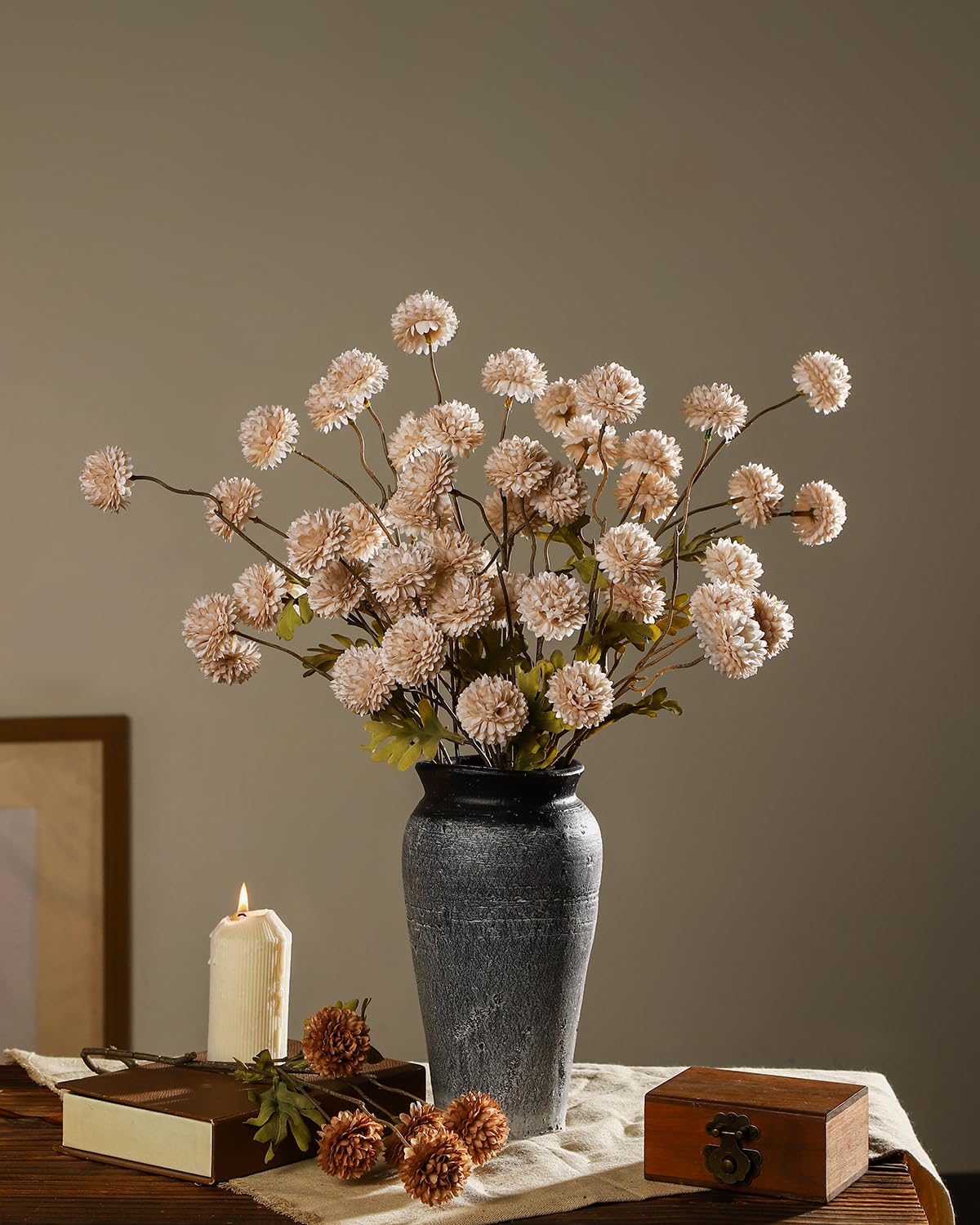 LEUCHTAMOR 6PCS Chrysanthemum Stems Artificial Flowers Beige Fake Kiku Flower Faux Mini Chrysanth with Stems for DIY Bouquet Centerpieces Wedding Party Office Home Decorations - Image 2