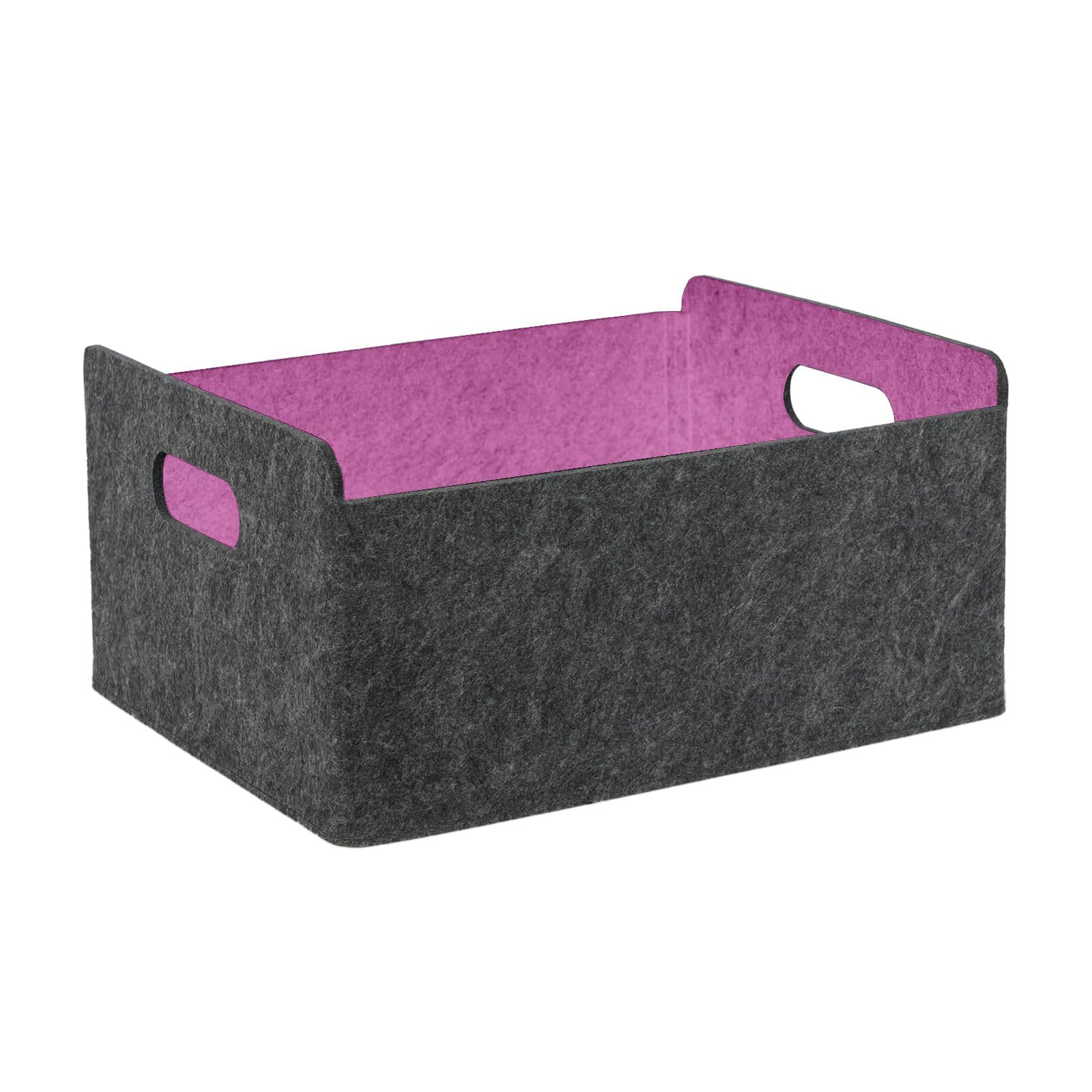 BEHONA Filzkorb Aufbewahrungskorb aus Filz, Organizer Box für Schrank & Regal, Faltbarer Aufbewahrungskorb, Filzbox für Zuhause und Büro,Schwarz-pink (1 Stück)