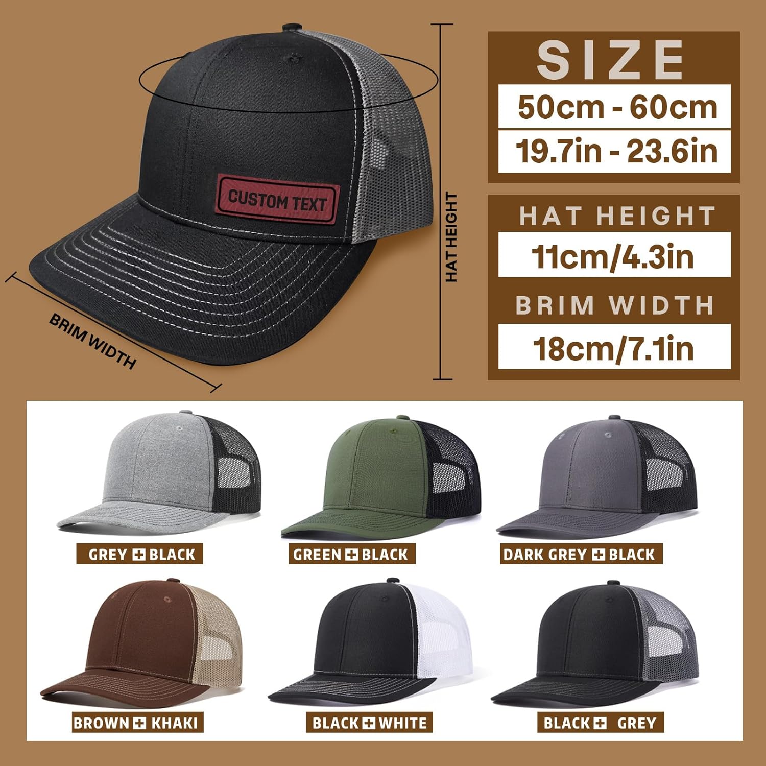 Custom Hats for Men Women Personalized Baseball Caps Leather Patch Trucker Hat for Adult Adjustable Custom Hats - Image 7