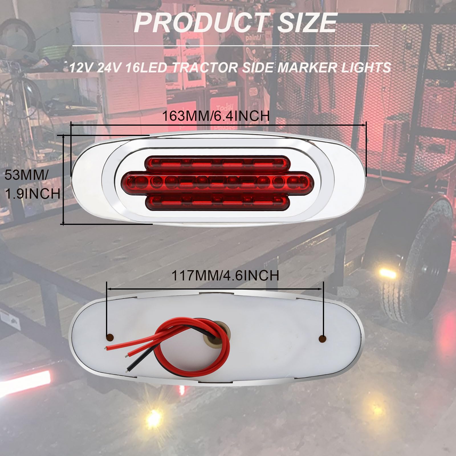 Biqing Feu de Gabarit Remorque, 24V 6.4" Feux de Gabarit Feu Latéral Ampoule avec Lunette Chromée pour Voiture Véhicule Camion Remorque Caravane (Rouge+Jaune-8X)