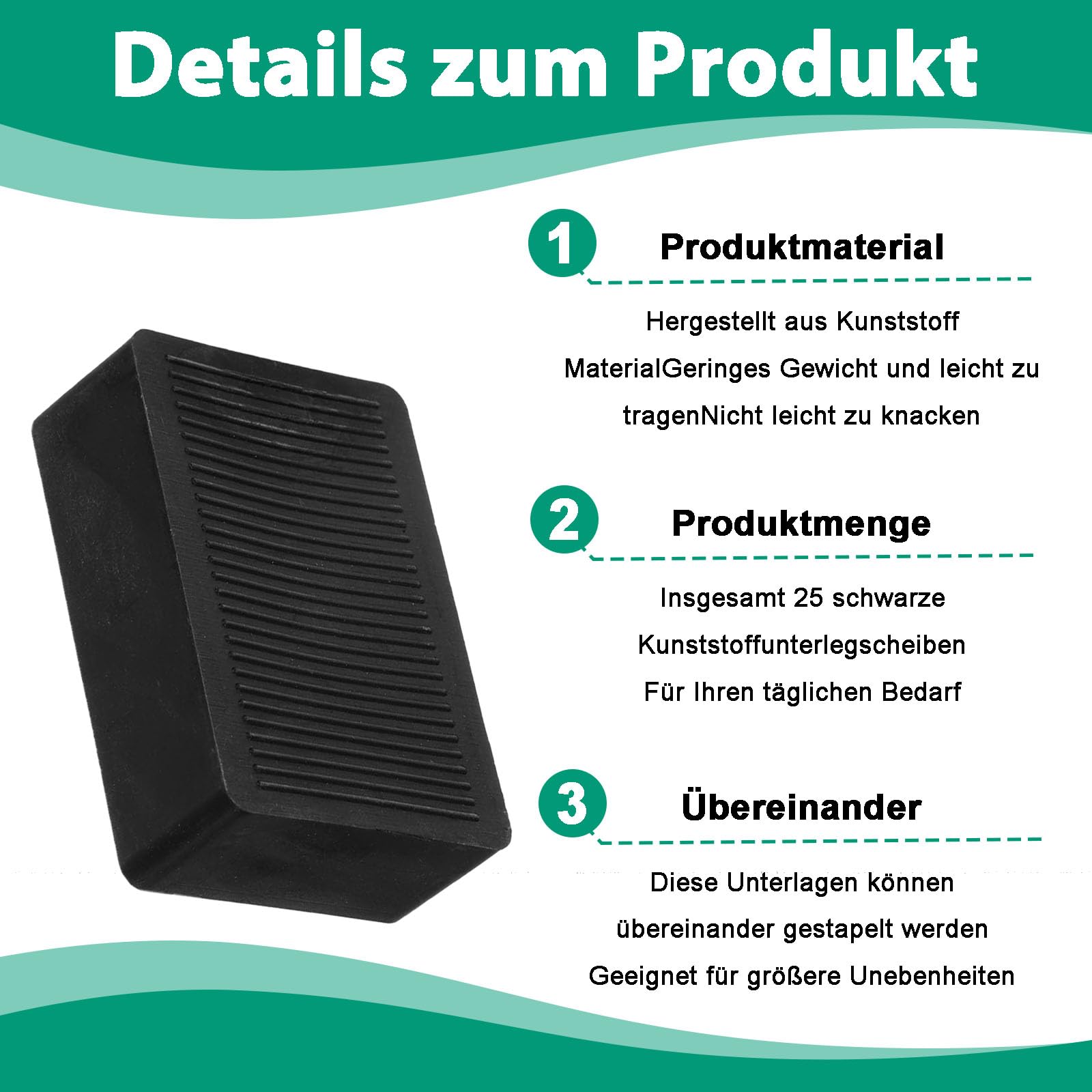 Distanziatori in Plastica, 25 Pezzi Set di Distanziatori per Vetri in Plastica, 60 x 40 x 20 mm Distanziale per Piastrelle, Distanziale per Mobili Set, per Mobili, Porte e Finestre, Nero