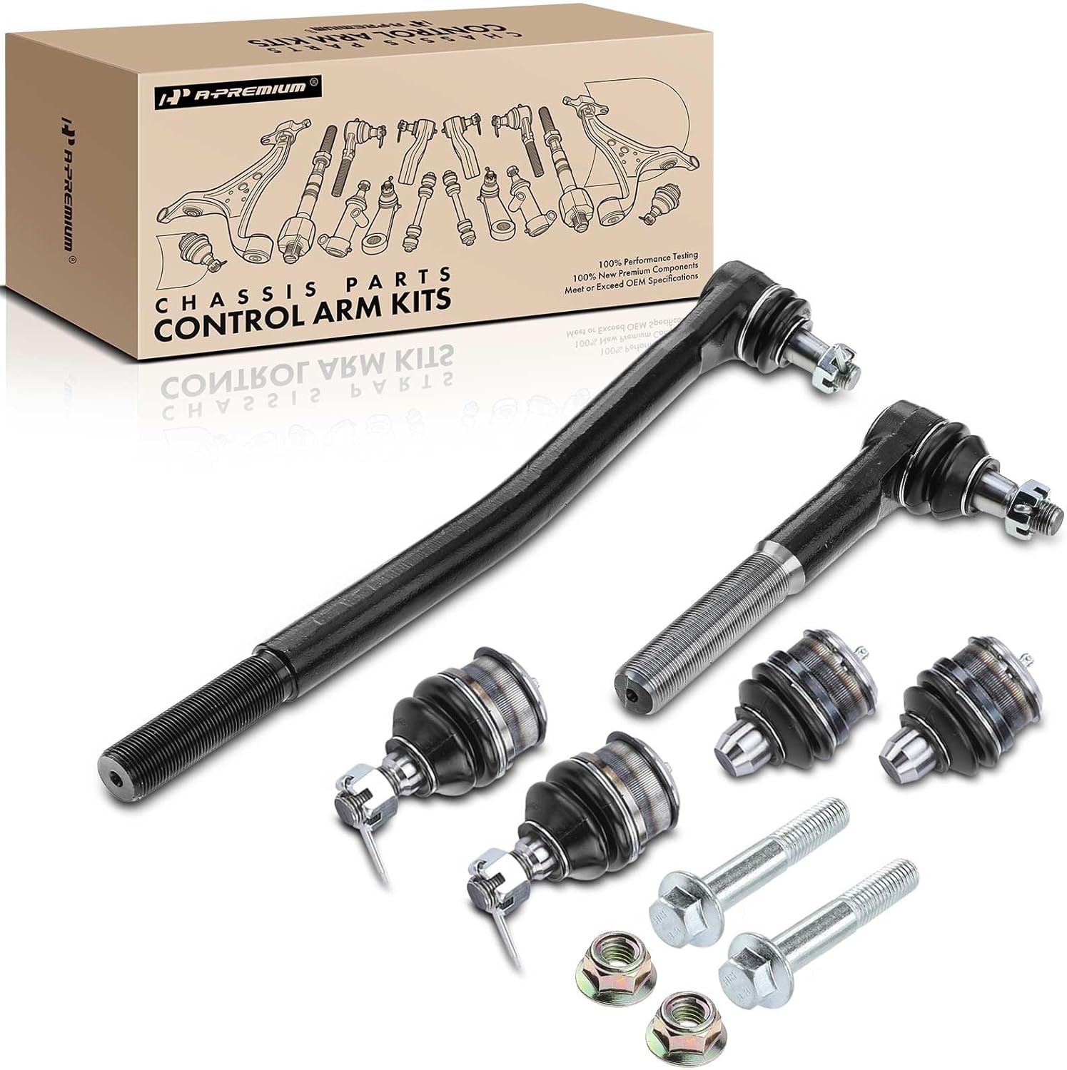 A-Premium Set of 6, Front Upper & Lower Ball Joint, Left Inner & Outer Tie Rod End, Compatible with Ford F-250 Super Duty 1999-2004, F-350 Super Duty 1999-2004, Excursion 2000-2005, RWD Only