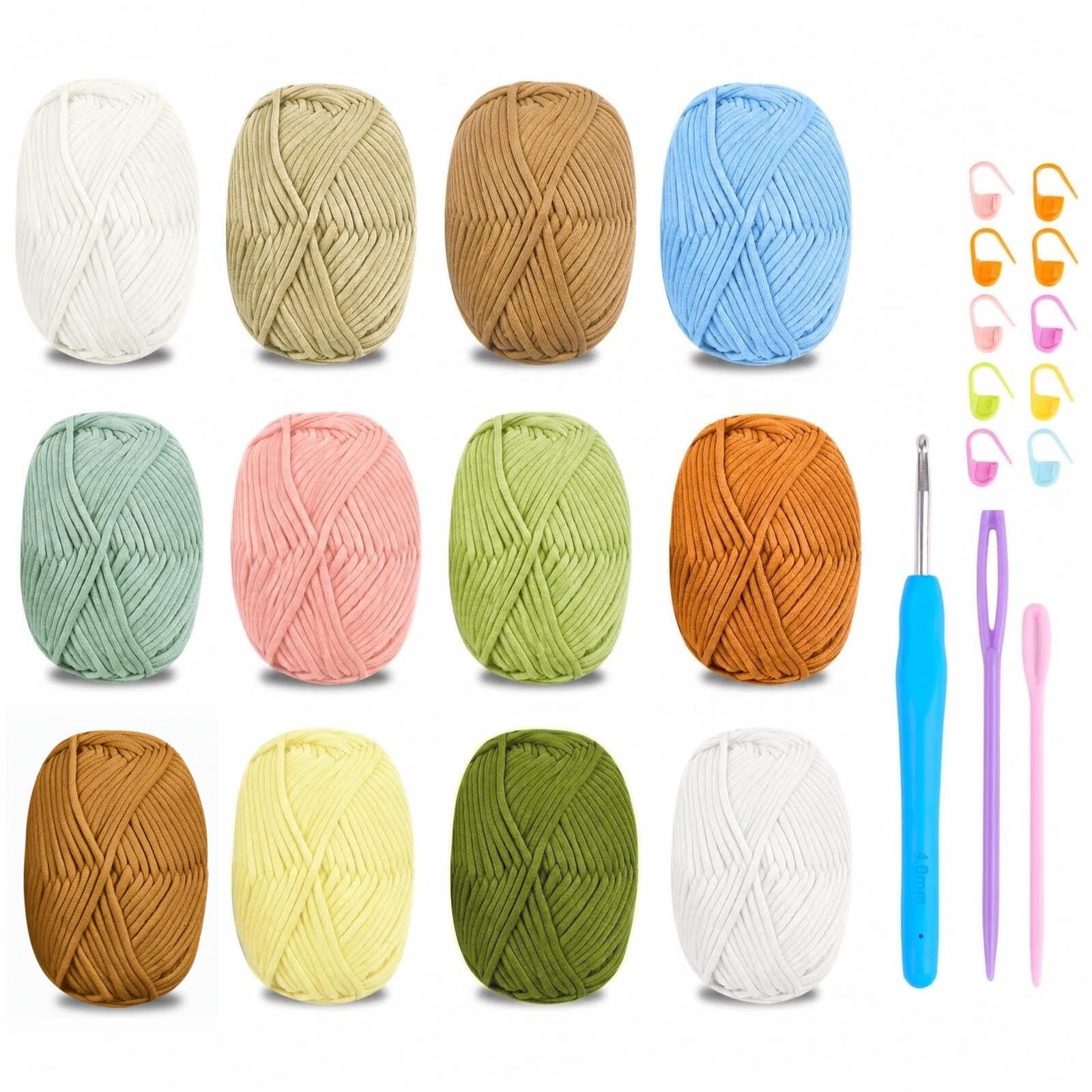Chunky Yarn for Crochet,Cotton Thick Wool for Crochet 12x50g with 4mm Hook, Easy Starter Kit — image 1
