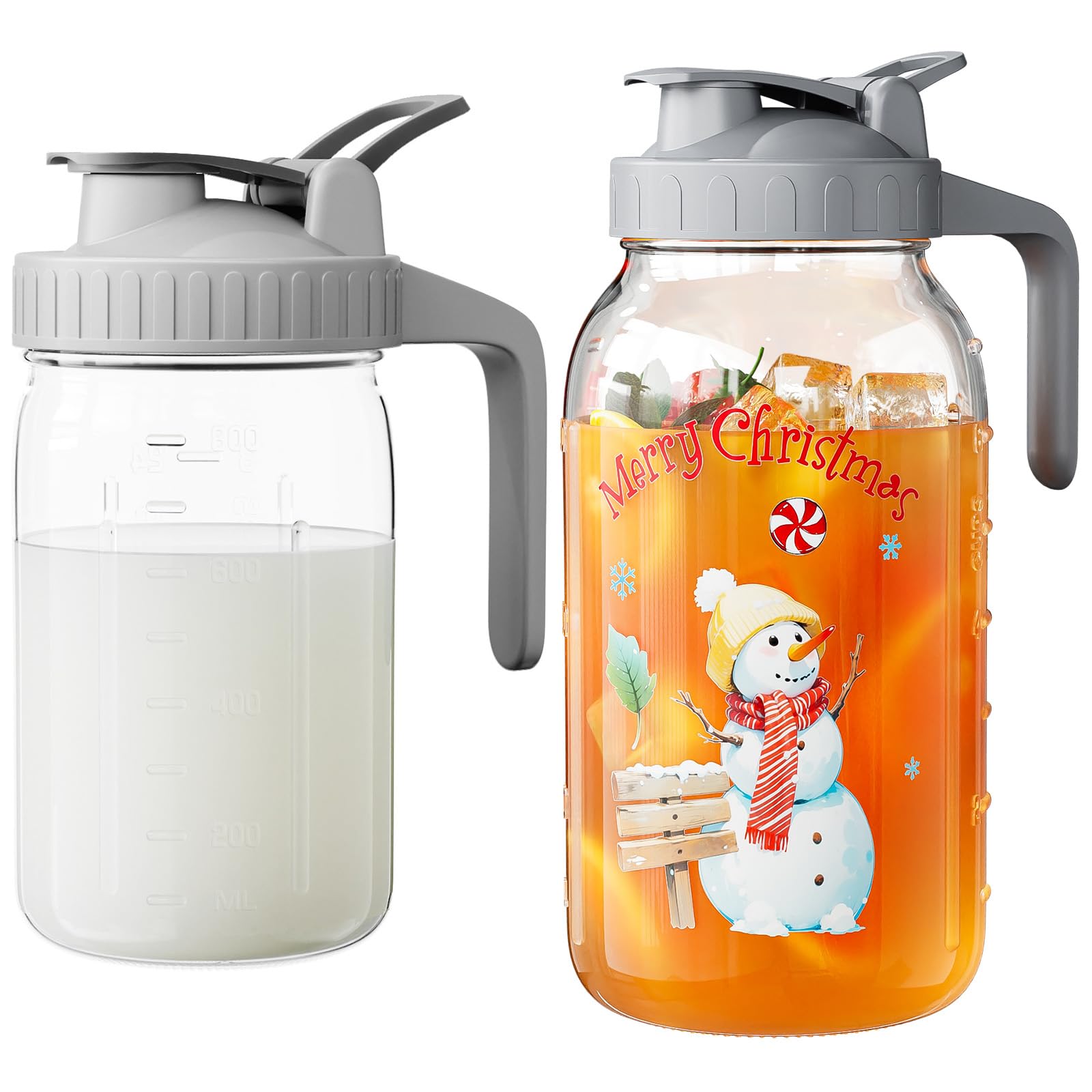 Christmas Elements 64 oz Glass Pitcher with Lid and Grey Breast Milk Pitcher