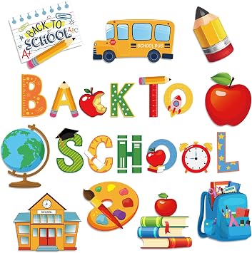 Whaline 51Pcs Back to School Cutouts Pencil Assorted Designs Bulletin Board Decoration First Day of School Paper Cut-Outs with 100Pcs Glue Points for Teacher Students Classroom Game Party Supplies
