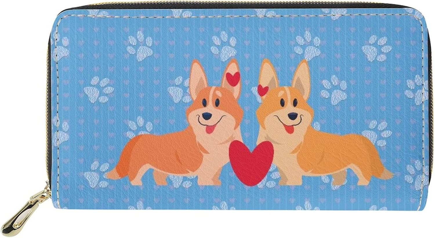 Dolyues Valentine's Day Gift Corgi Dog Print Long Pu Leather Wallet for Women Zipper Purse with Multiple Card Slots and Card Holders Phone Pocket - Image 3
