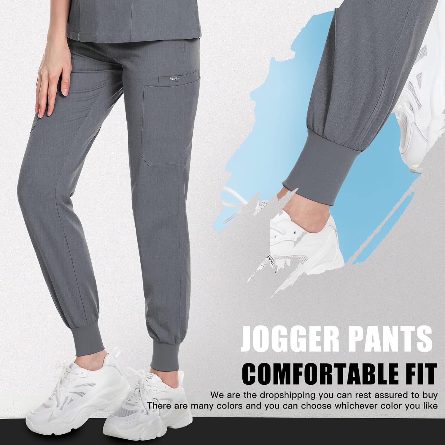 VIAOLI Scrub Pants for Women Jogger Pants 8 Pockets Cargo Pants Stretch Nurse Uniform Work Pants Unisex