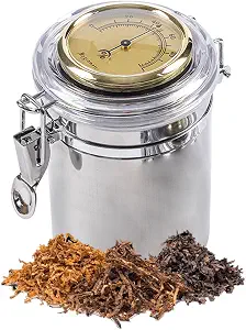 Pipe Tobacco Storage Jar with Hygrometer & Humidifier, Stainless Steel Cigar Humidor, Airtight and Portable