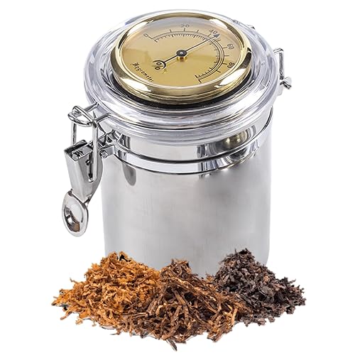 Pipe Tobacco Storage Jar, Stainless Steel Cigar Humidor with Hygrometer