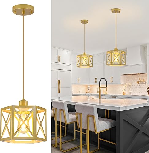 Miniatura 11 de Paquete de 2 Luces Colgantes de Estilo Rústico, Lámpara Colgante Negra Moderna con Jaula Hexagonal, Luces de Techo de Metal Industrial, Iluminación