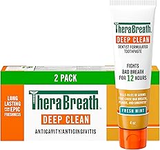 TheraBreath Deep Clean Toothpaste, Kills 99.9% of Germs That Cause Bad Breath, Gingivitis & Plaque (1), Gentle Teeth Whitening with Fluoride for Anticavity Protection, Fresh Mint, 4 Oz, 2-Pack